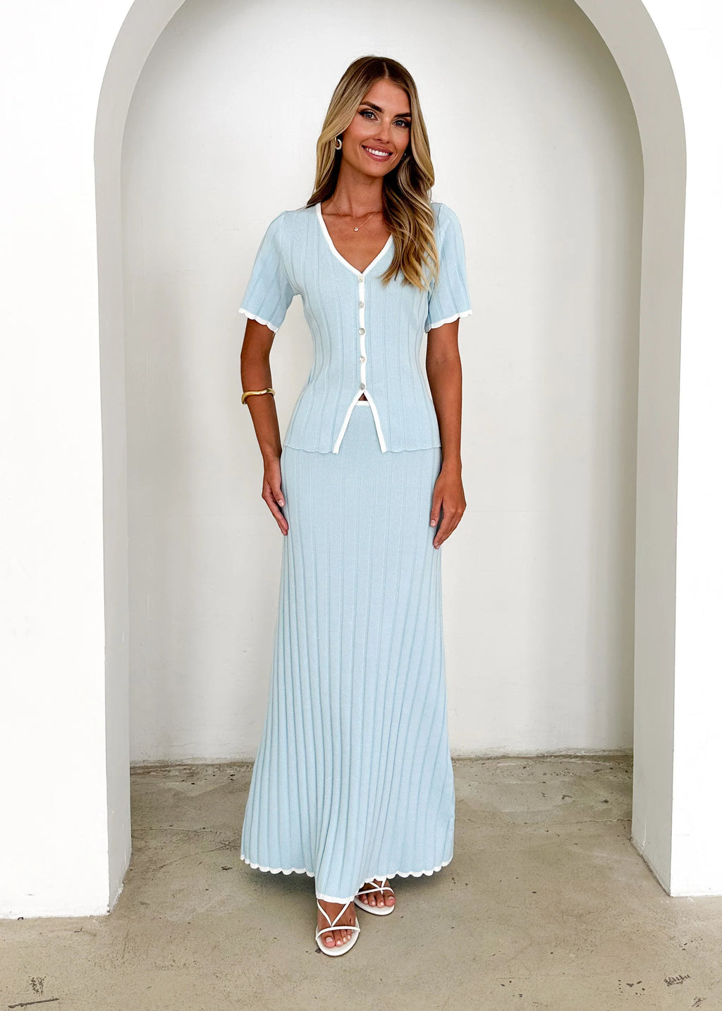 Yulia Knit Maxi Skirt - Sky Blue