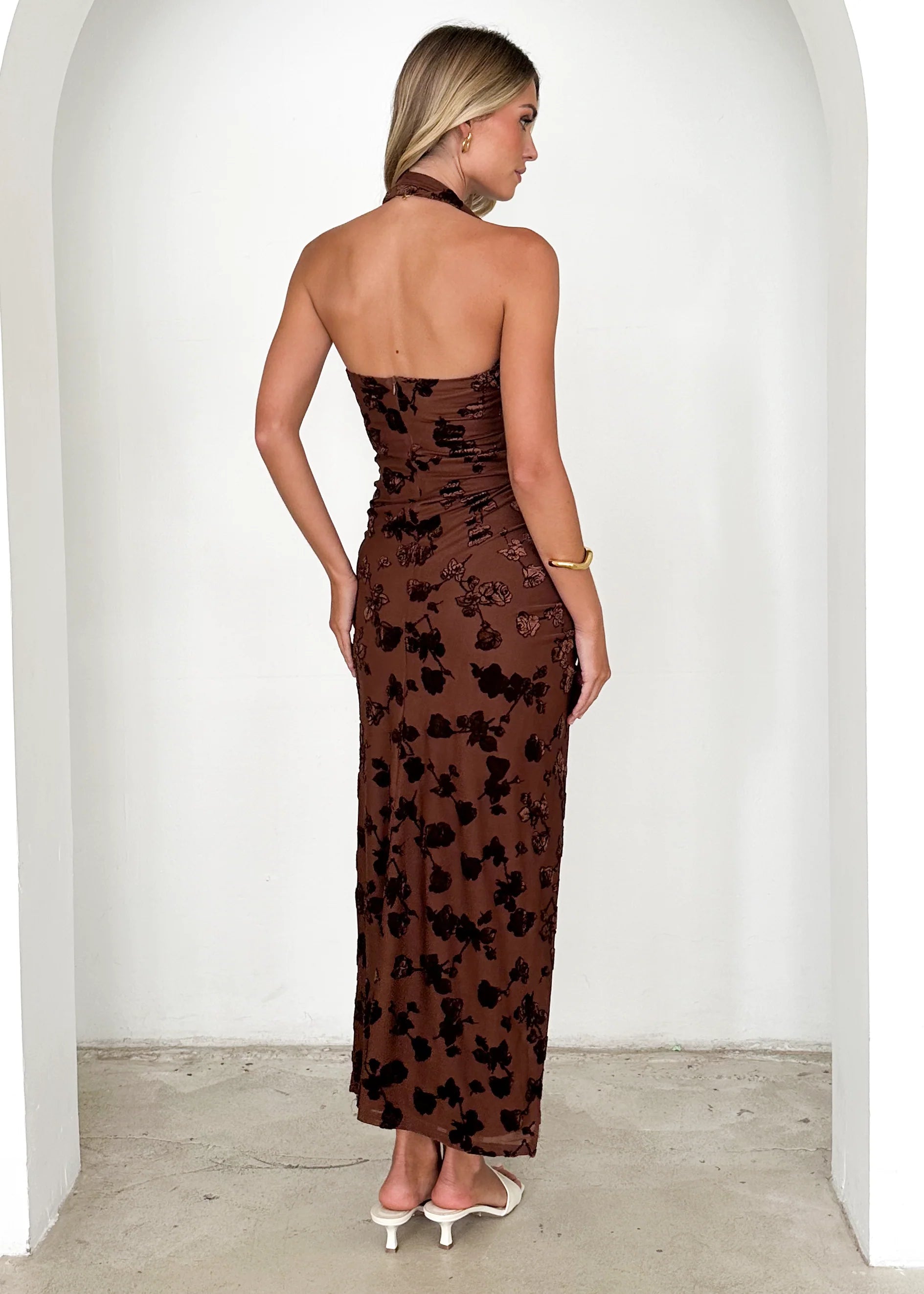 Huntress Halter Midi Dress - Brown