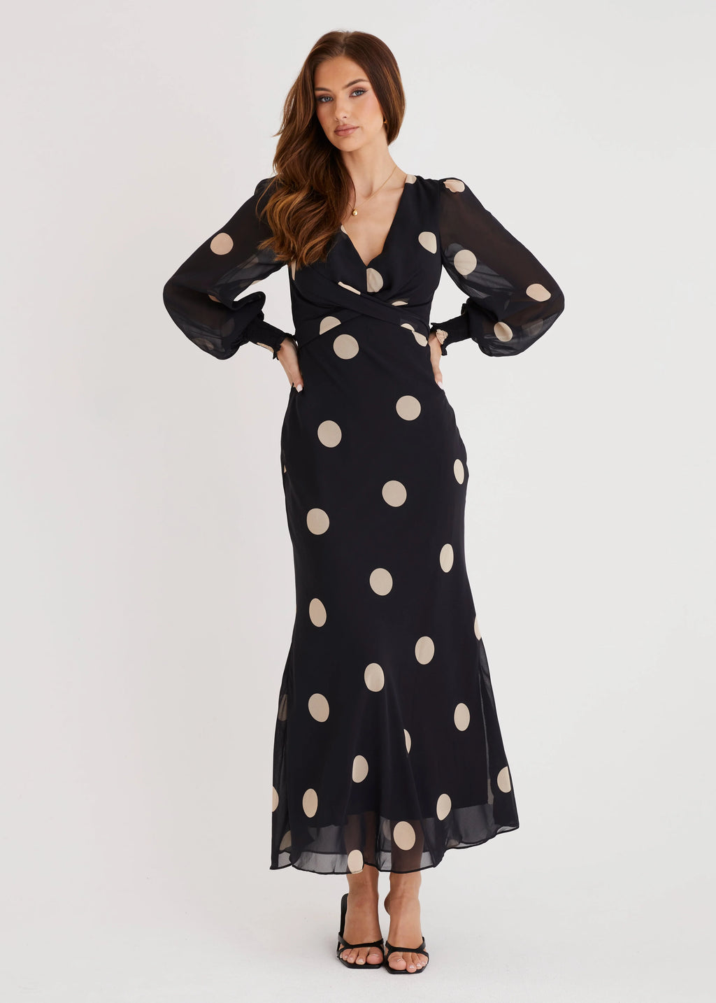 Camellia Midi Dress - Black Polka