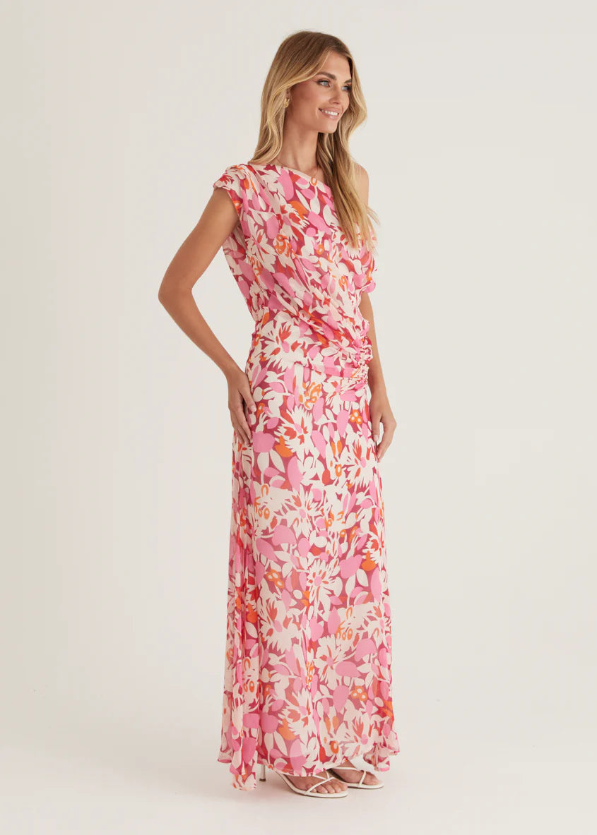 Helix Off Shoulder Midi Dress - Rio Pink