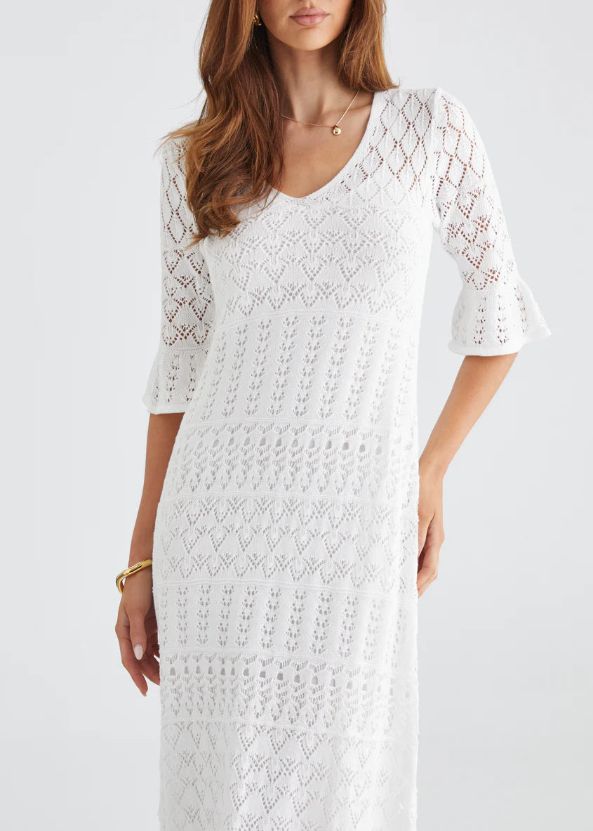 Estrela Crochet Midi Dress - Off White