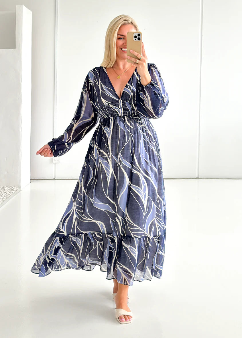 Skyline Maxi Dress - Navy Swirl