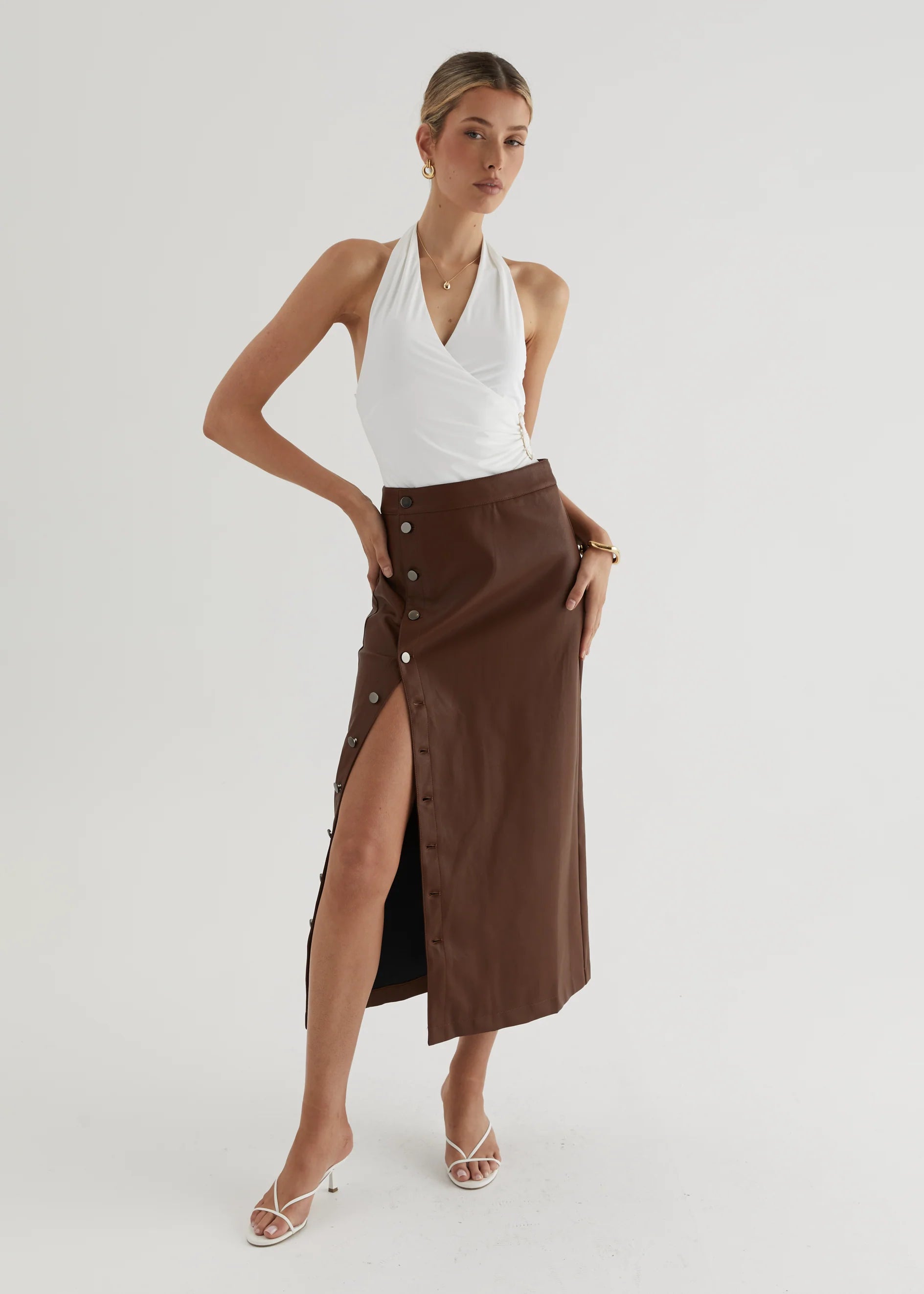 Tretra PU Maxi Skirt - Brown