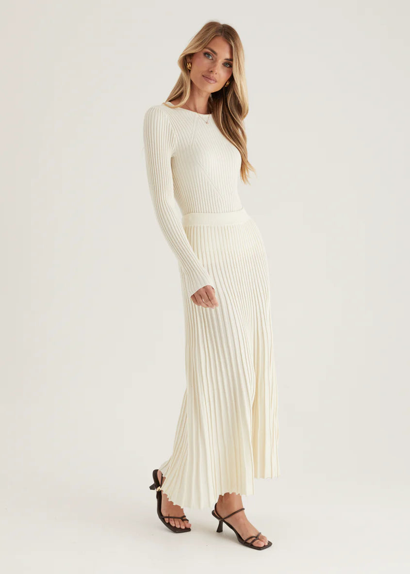 Skylee Knit Maxi Skirt - Cream