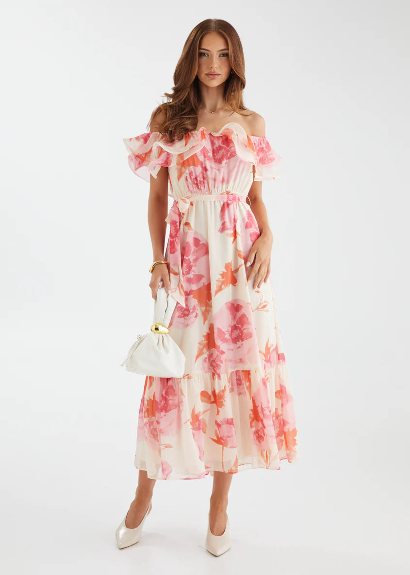 Tarsha Off Shoulder Maxi Dress - Pink Bloom