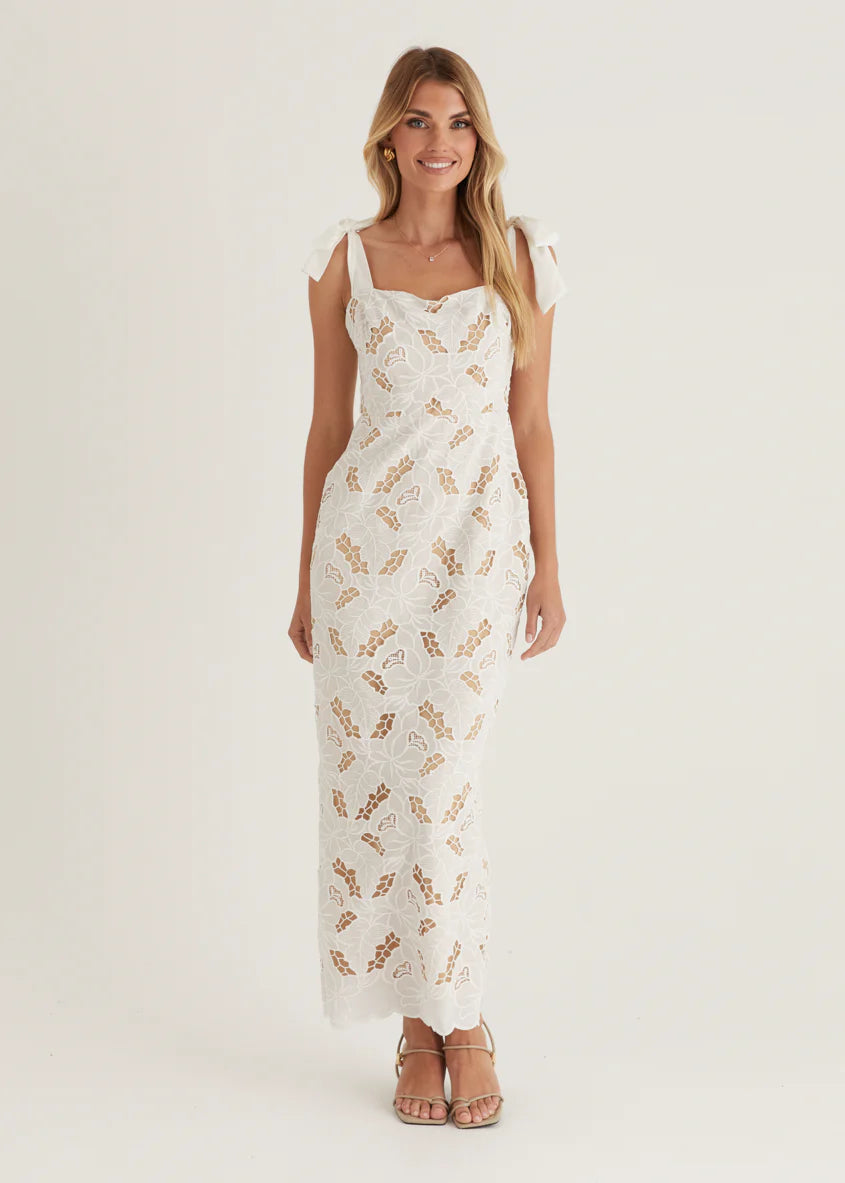 Serenity Embroidered Maxi Dress - Off White