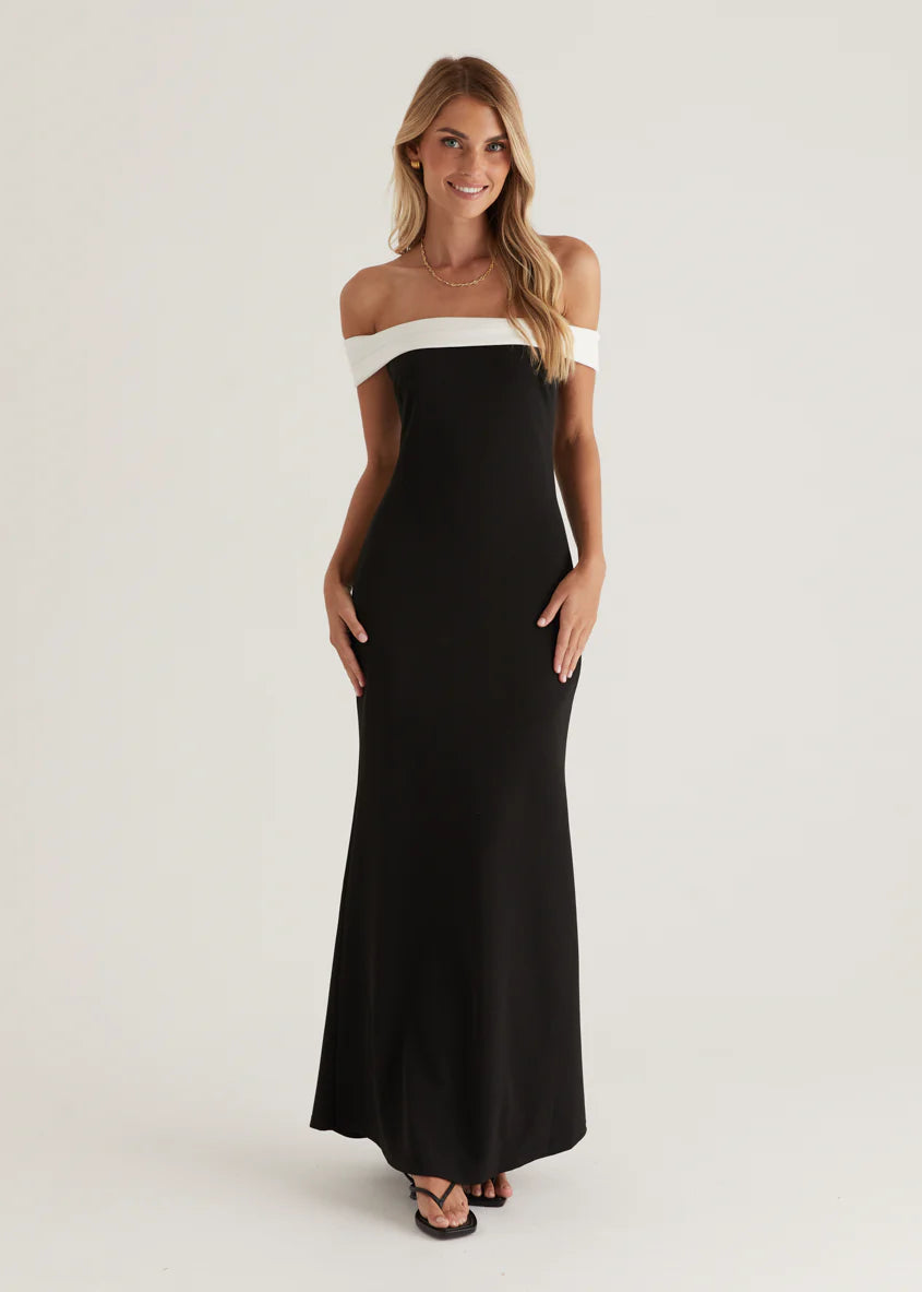 Violet Off Shoulder Maxi Dress - Black