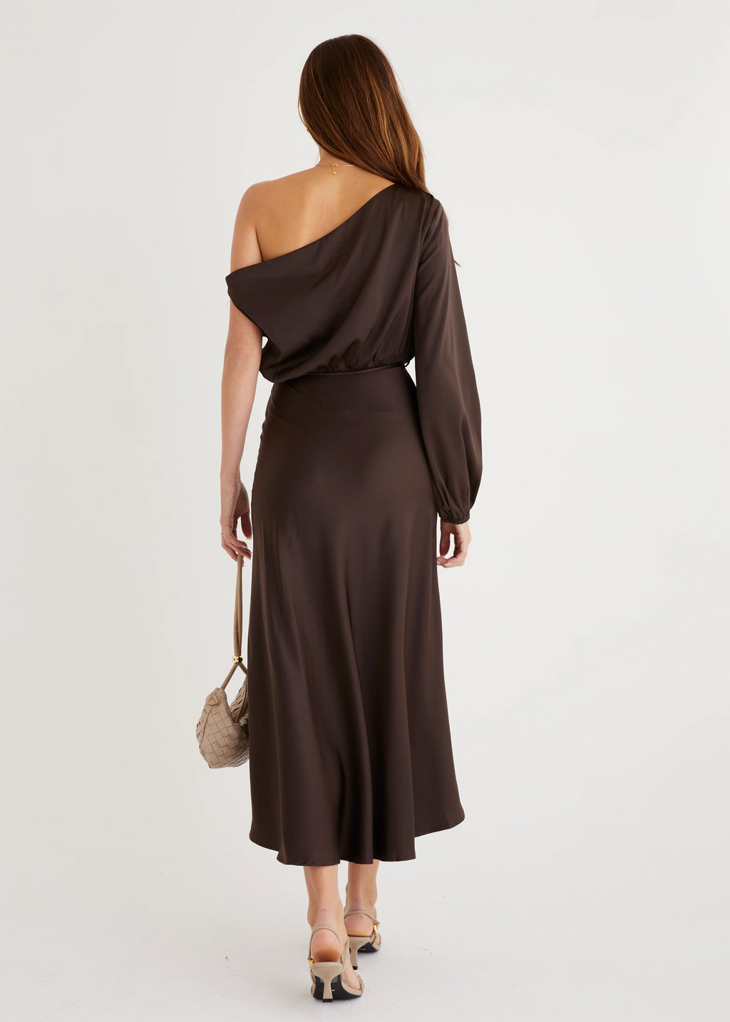 Skylah Drop Shoulder Midi Dress - Chocolate