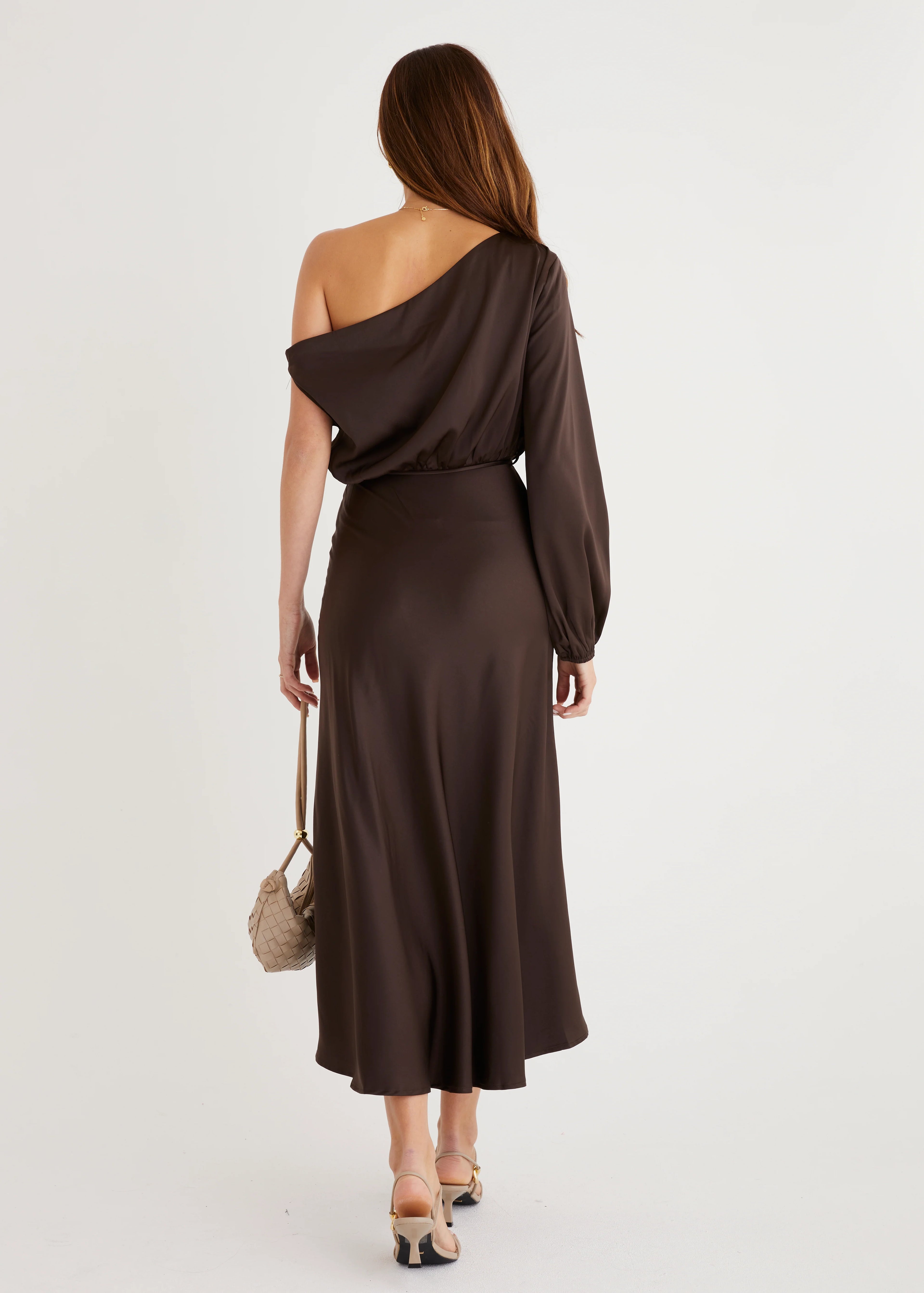 Skylah Drop Shoulder Midi Dress - Chocolate