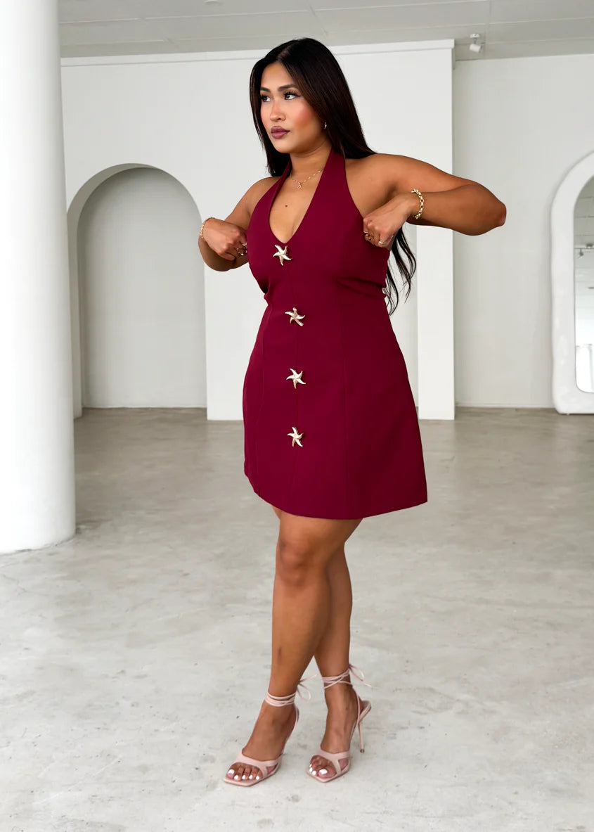 Oaklyn Halter Dress - Burgundy