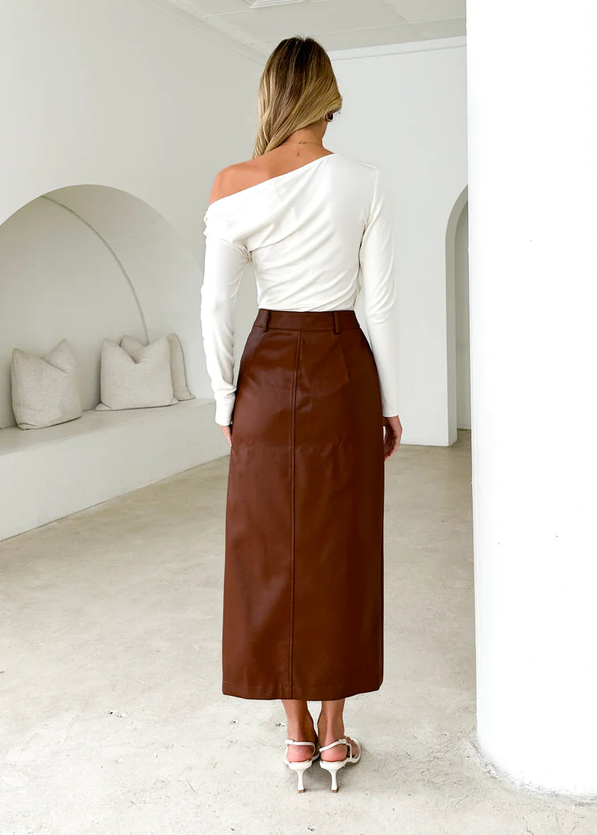 Tretra PU Maxi Skirt - Brown