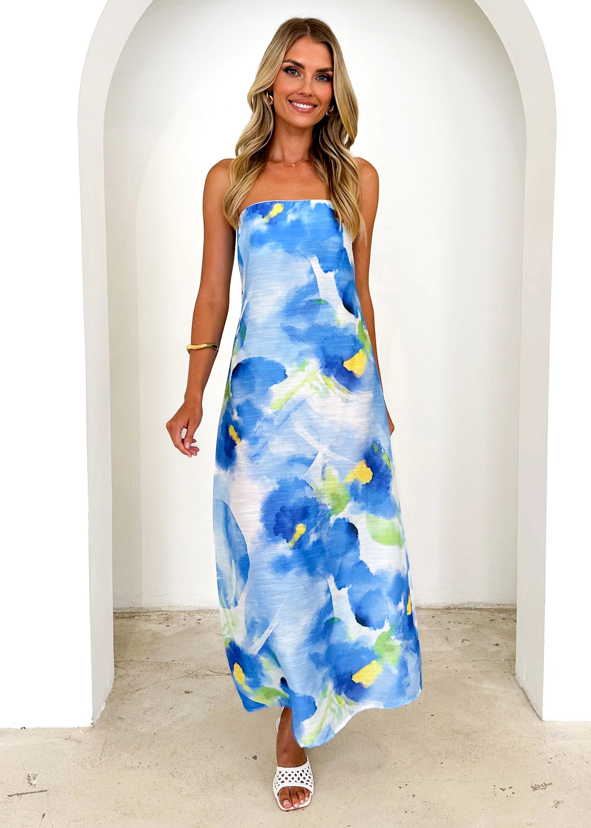 Aperol Strapless Maxi Dress - Blue Splash