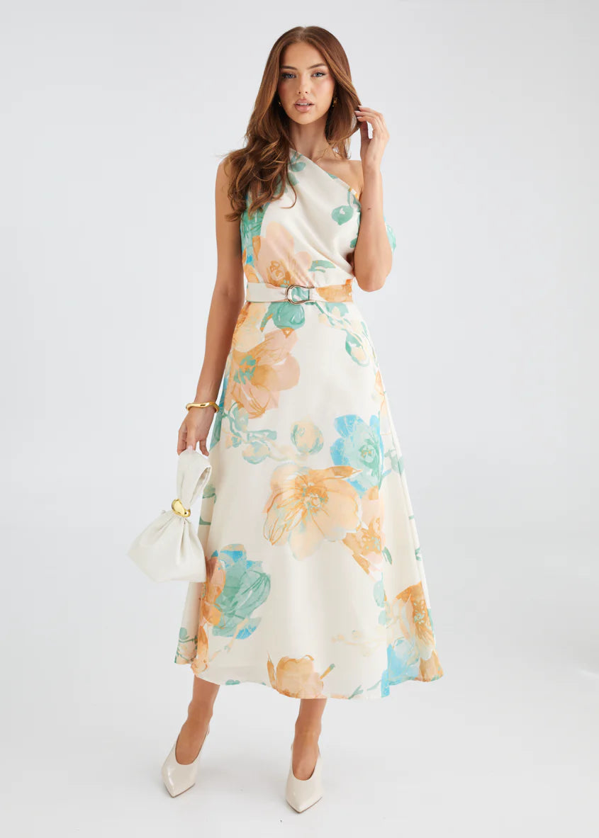 Jacqui Drop Shoulder Midi Dress - Tangerine Floral