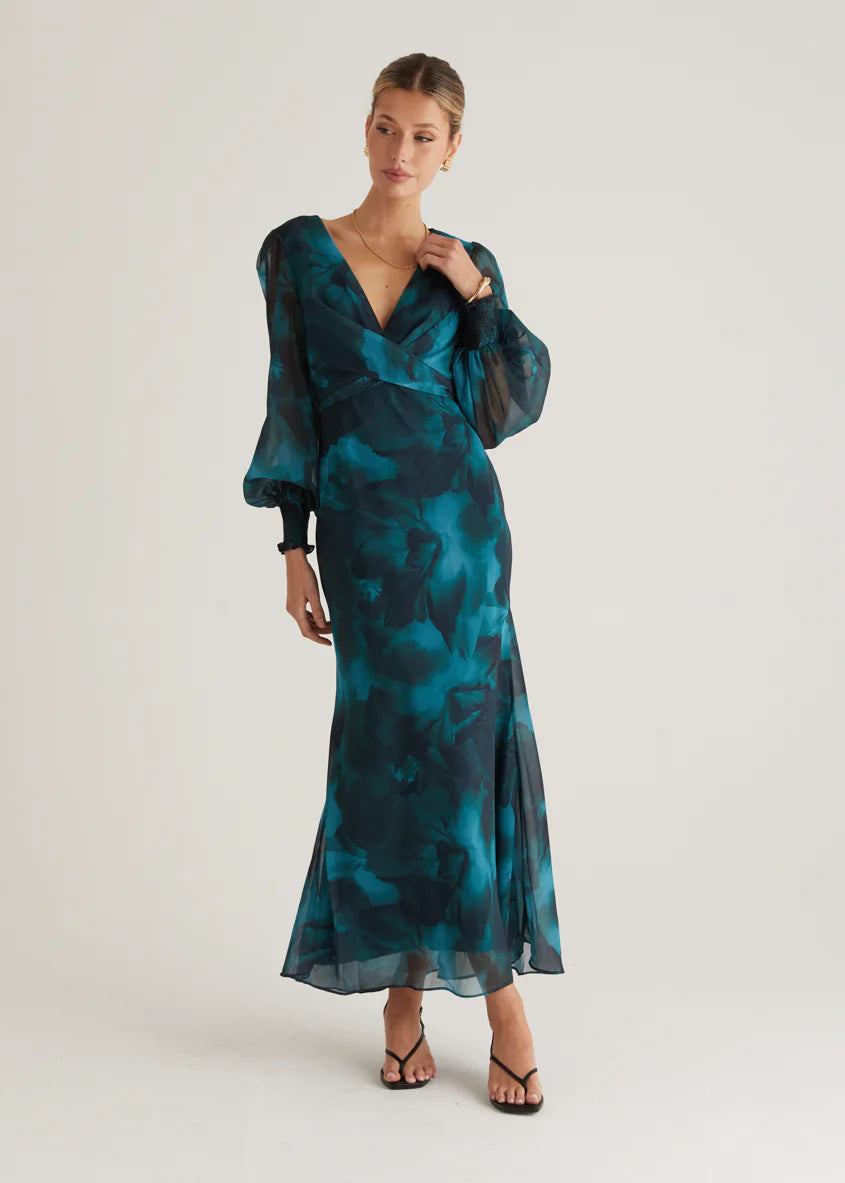 Camellia Midi Dress - Deep Lagoon
