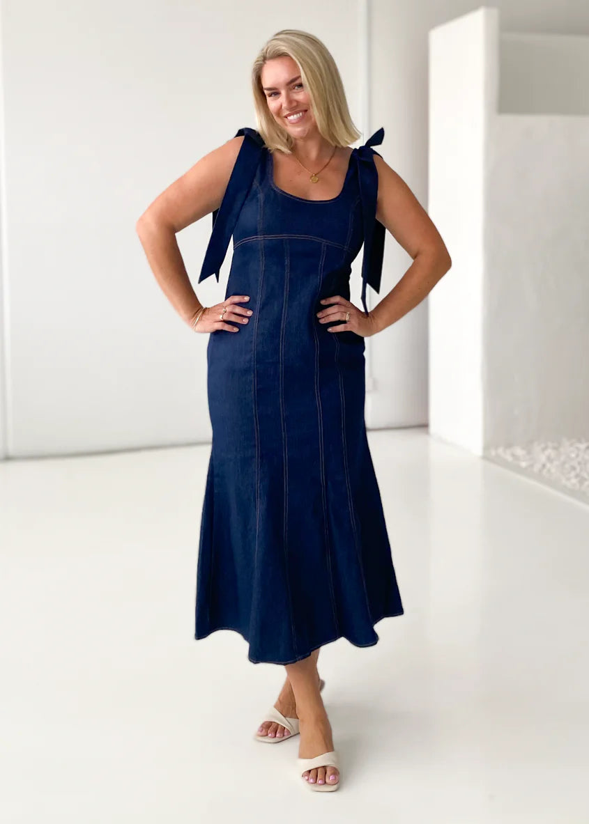 Adeline Denim Midi Dress - Indigo
