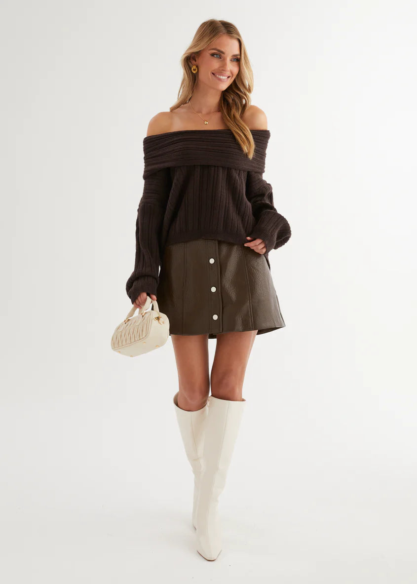 Shiloh Off Shoulder Sweater - Espresso