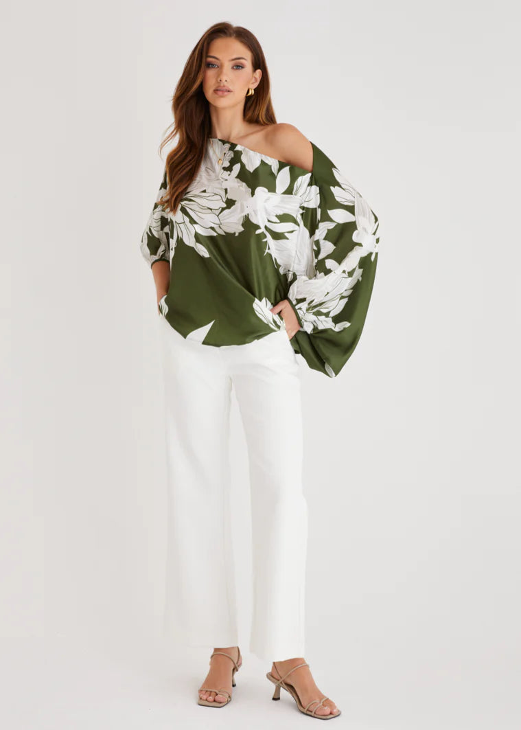 Maui Off Shoulder Top - Khaki Floral