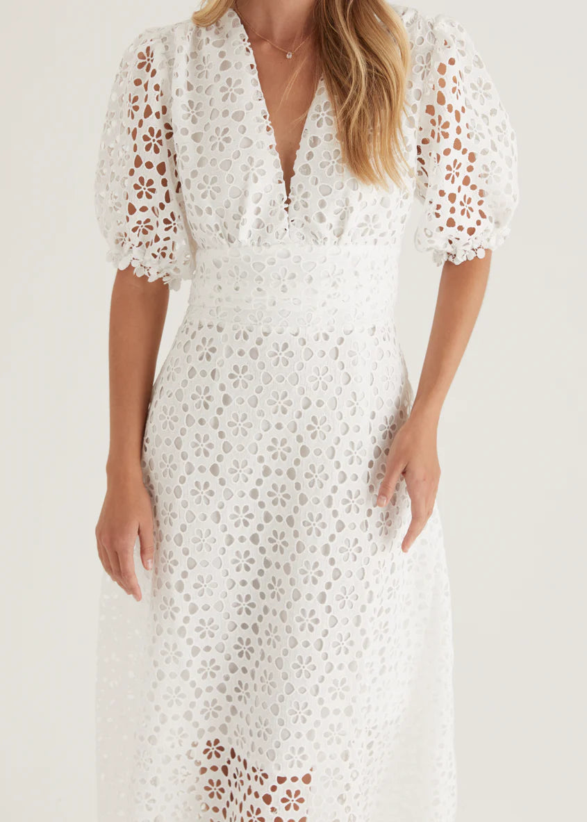 Jahra Lace Midi Dress - Off White