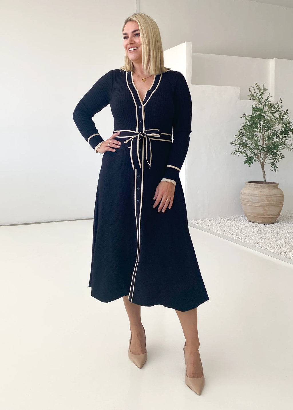 Adah Knit Midi Dress - Black