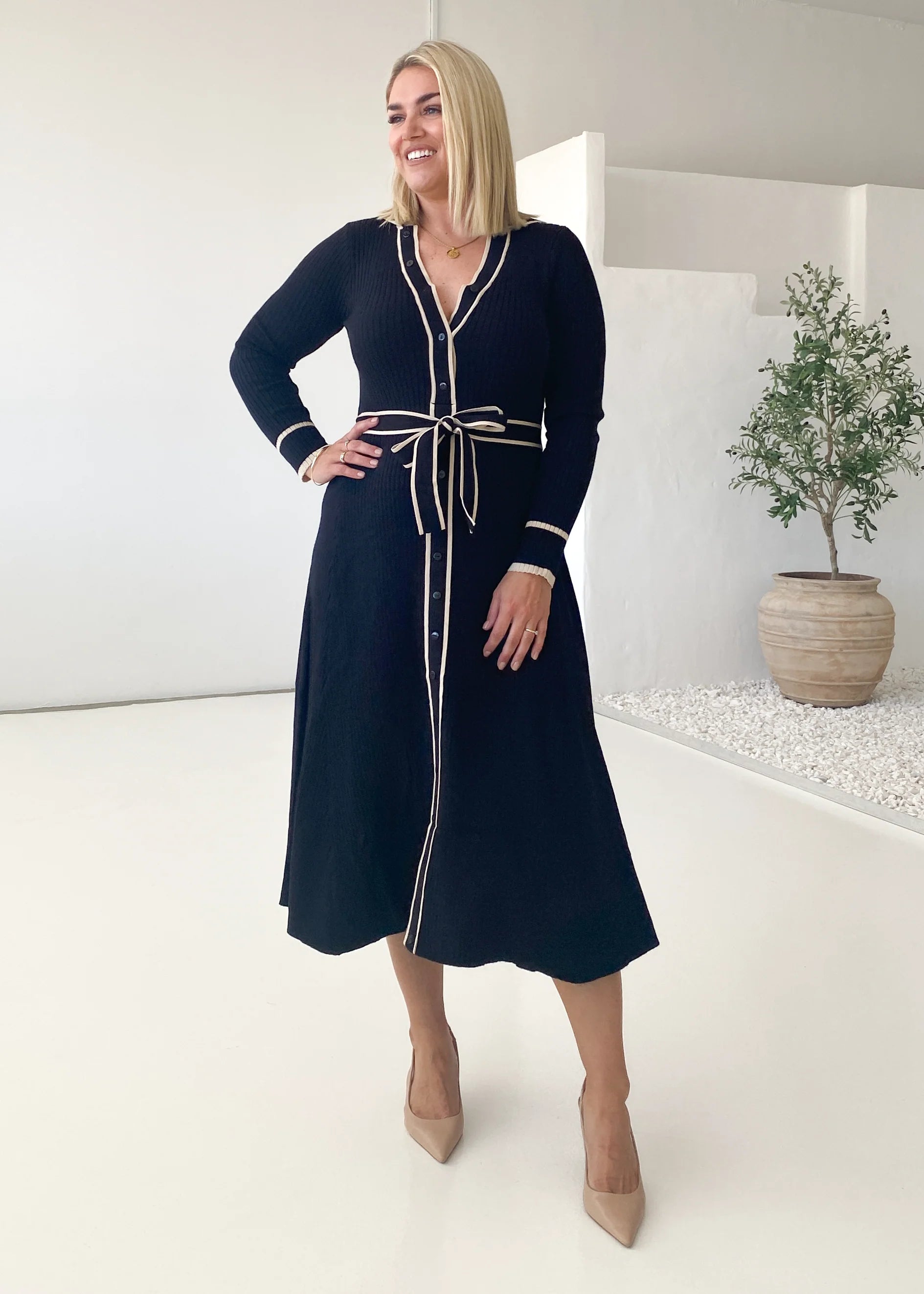 Adah Knit Midi Dress - Black