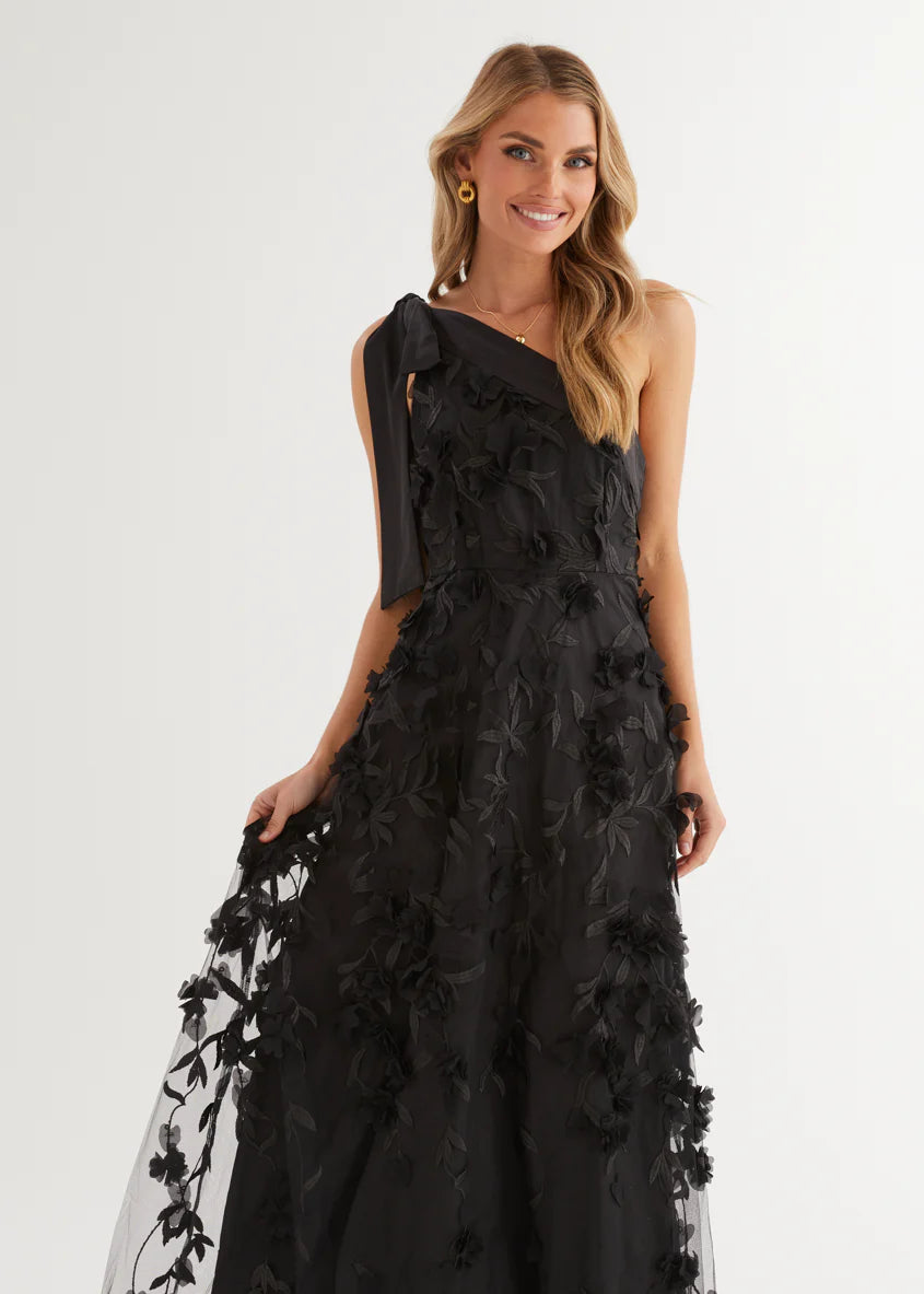 Devotion One Shoulder Midi Dress - Black