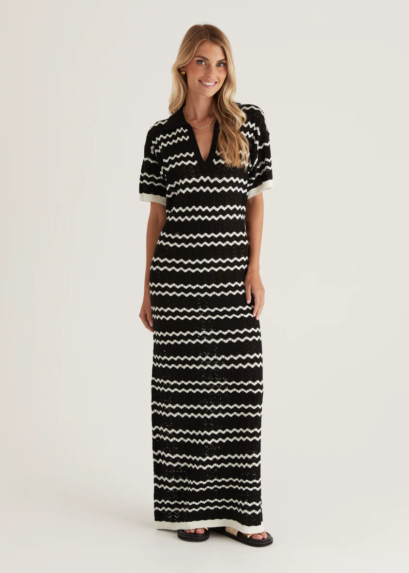 Zandrea Knit Maxi Dress - Black Stripe