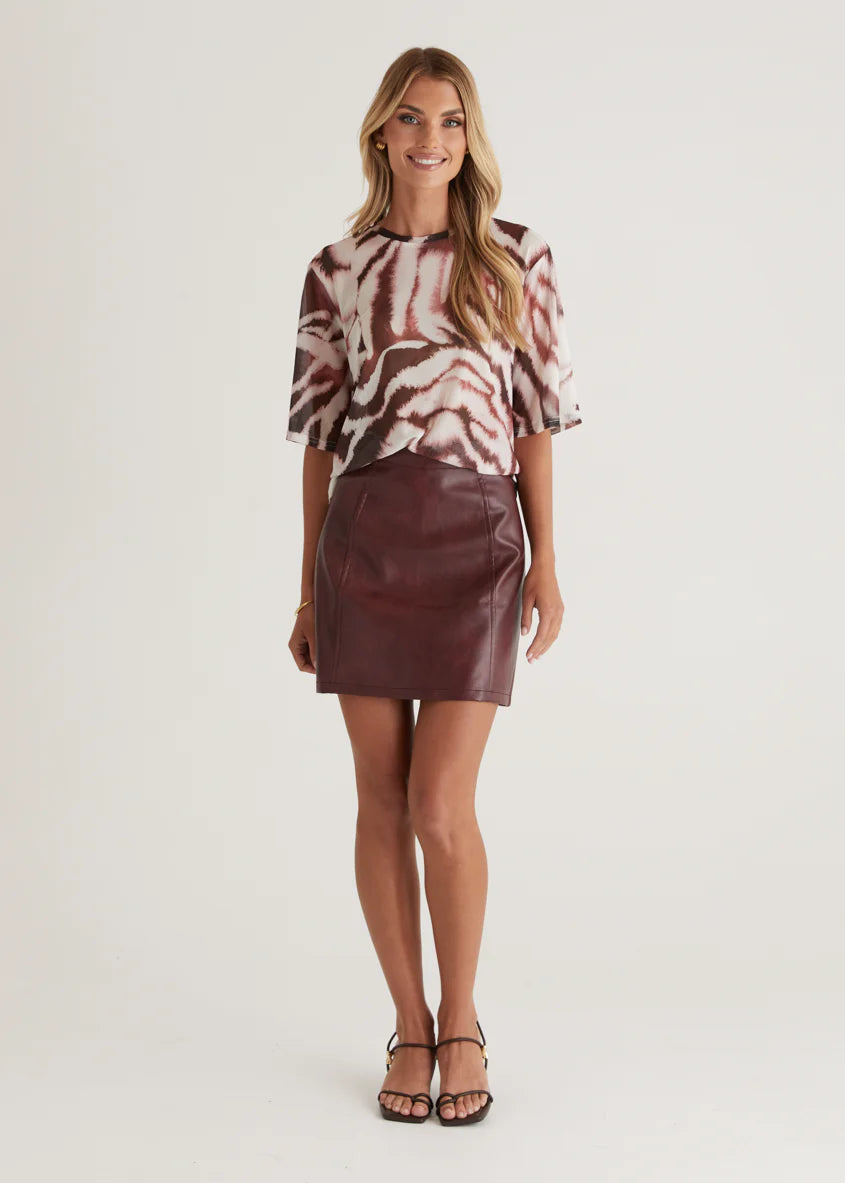 Arrabelle PU Skirt - Wine