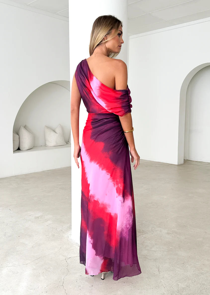 Byron One Shoulder Maxi Dress - Plum Tie Dye