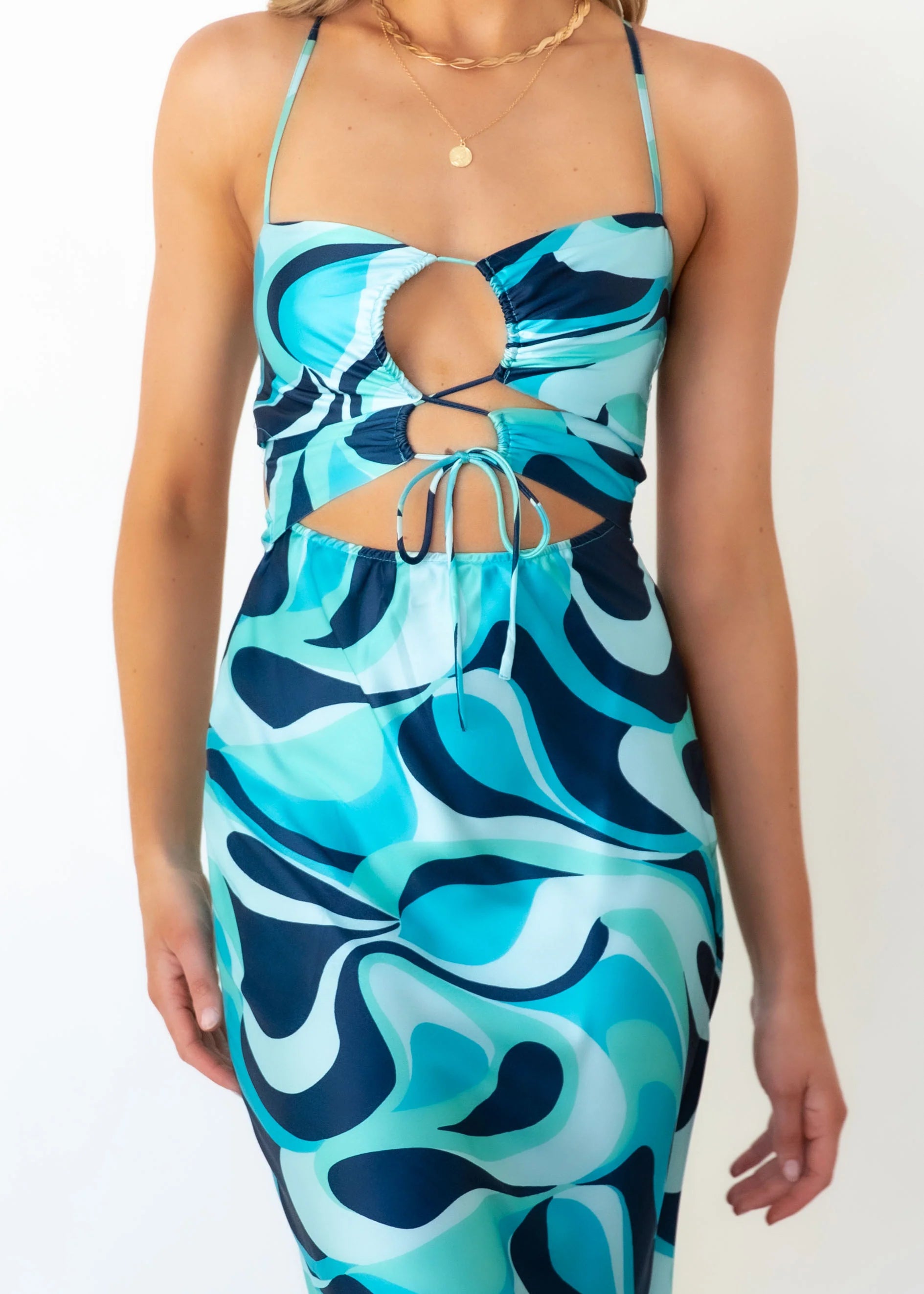 Fade Cut-Out Midi Dress - Blue Print