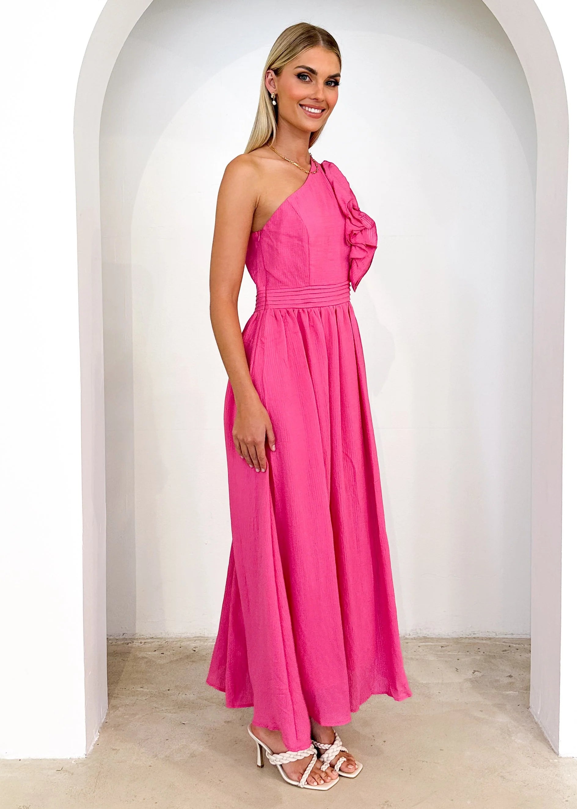 Essja One Shoulder Midi Dress - Pink