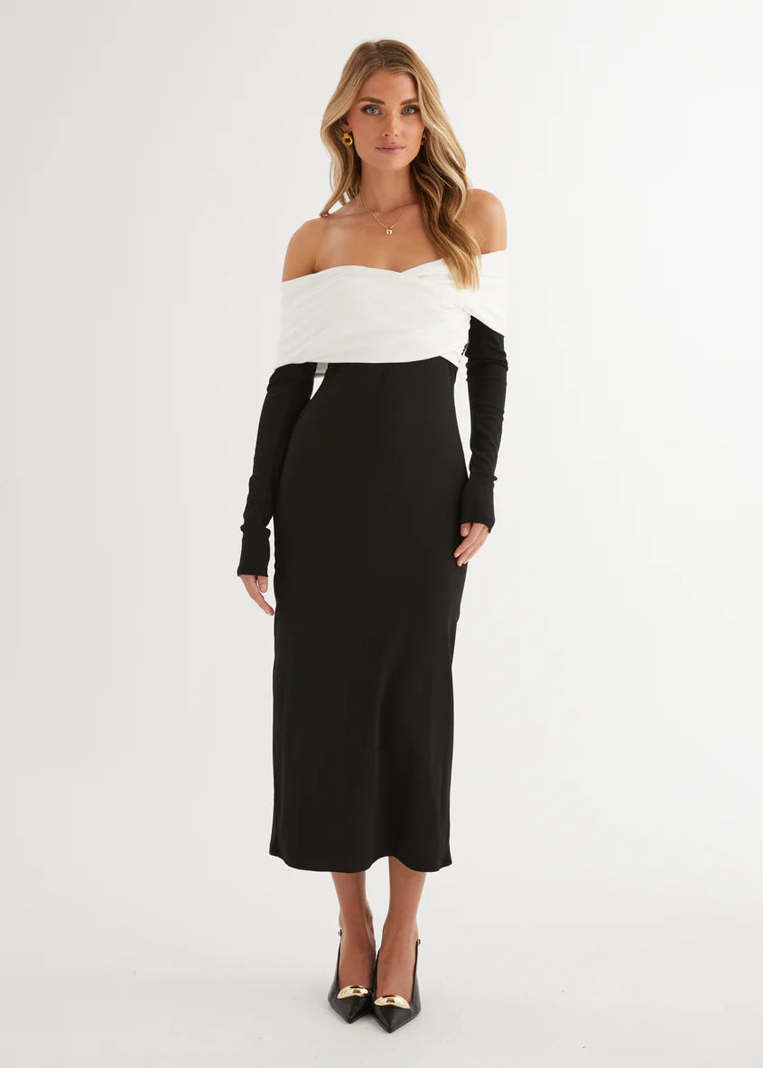 Revolver Off Shoulder Maxi Dress - Black Splice