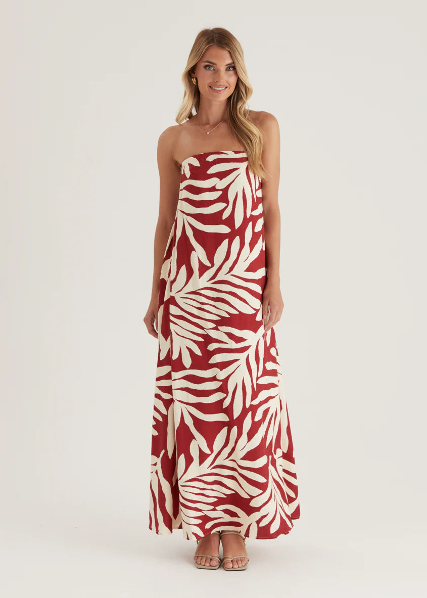 Remora Strapless Maxi Dress - Ruby Leaf