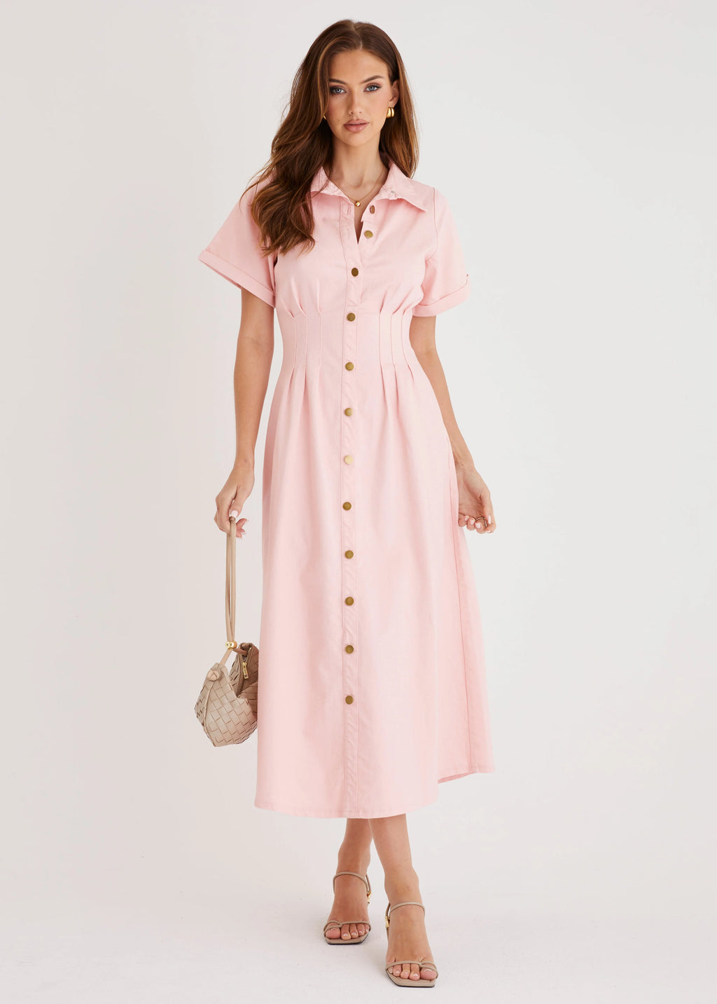 Annika Denim Midi Dress - Pink