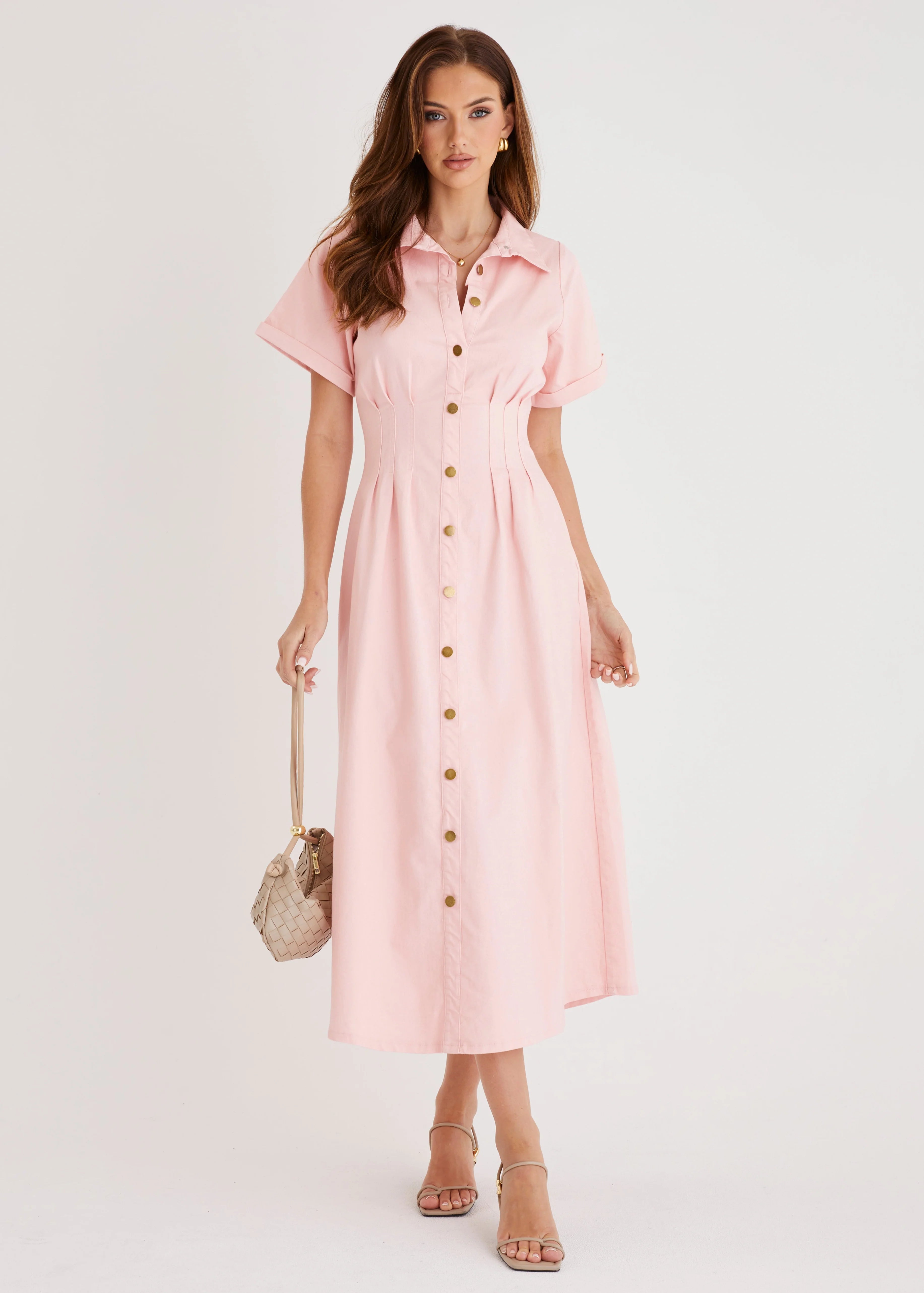 Annika Denim Midi Dress - Pink