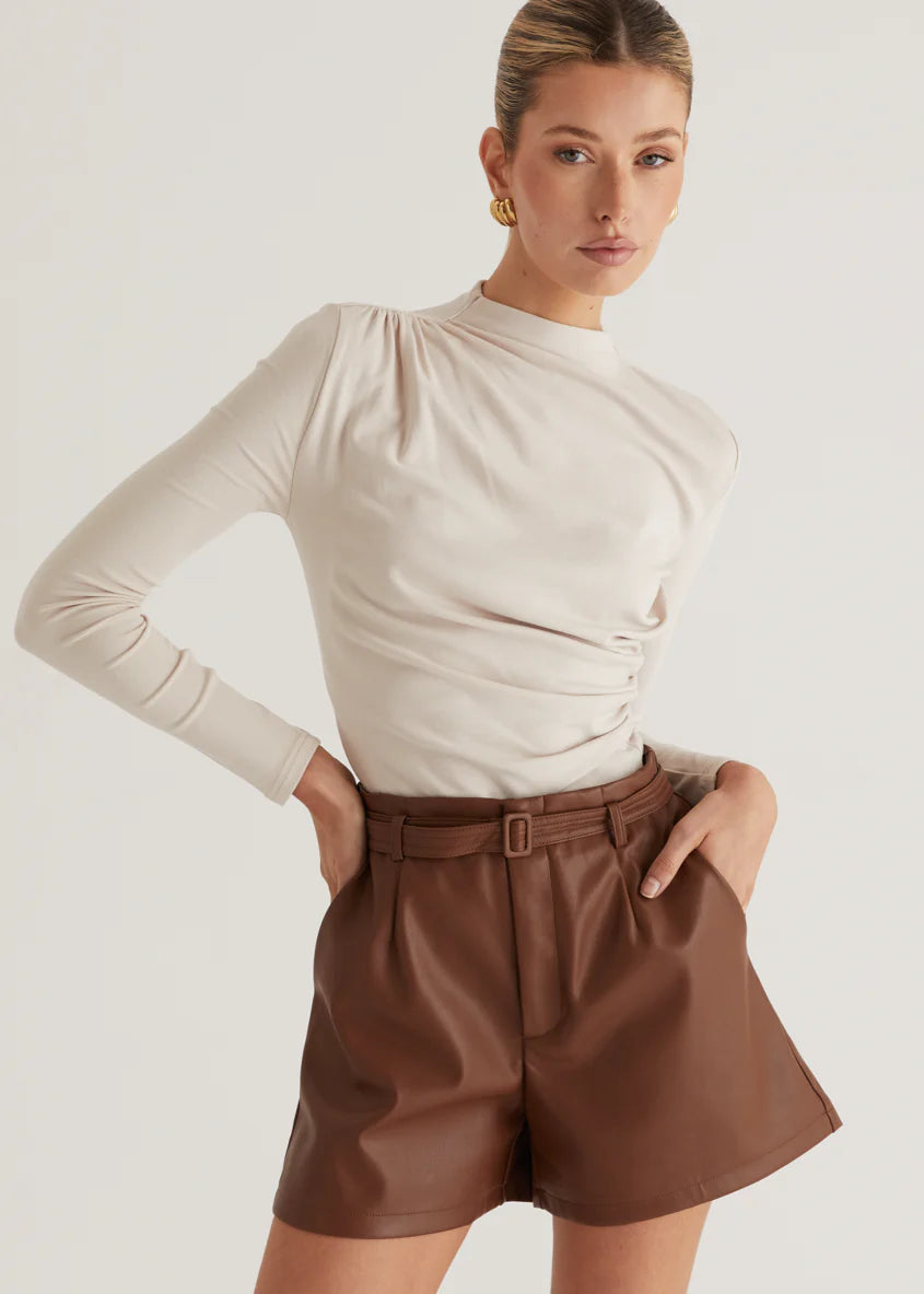 Liberty PU Shorts - Brown