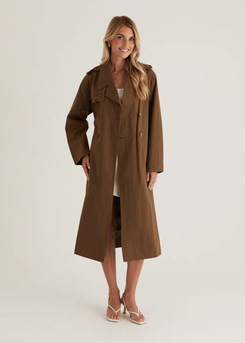 Lexxia Trench Coat - Dark Khaki