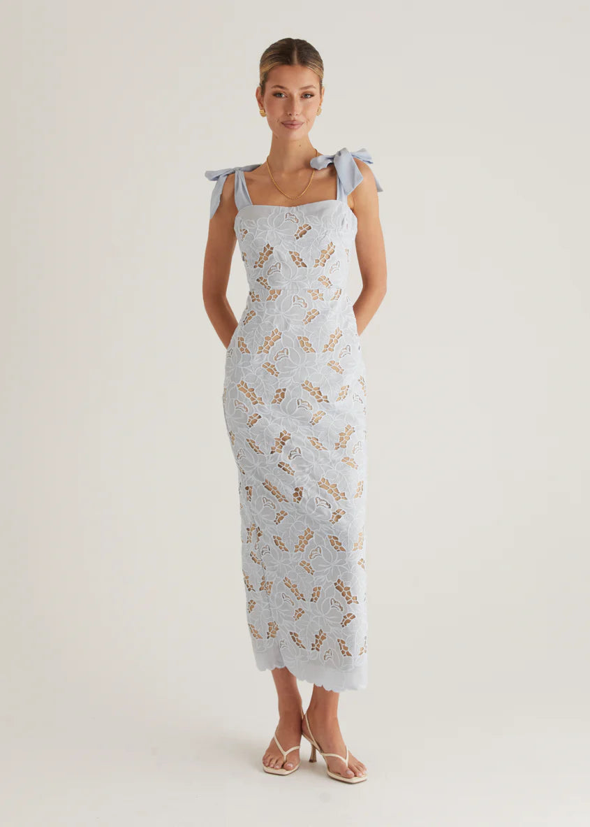 Serenity Embroidered Maxi Dress - Baby Blue