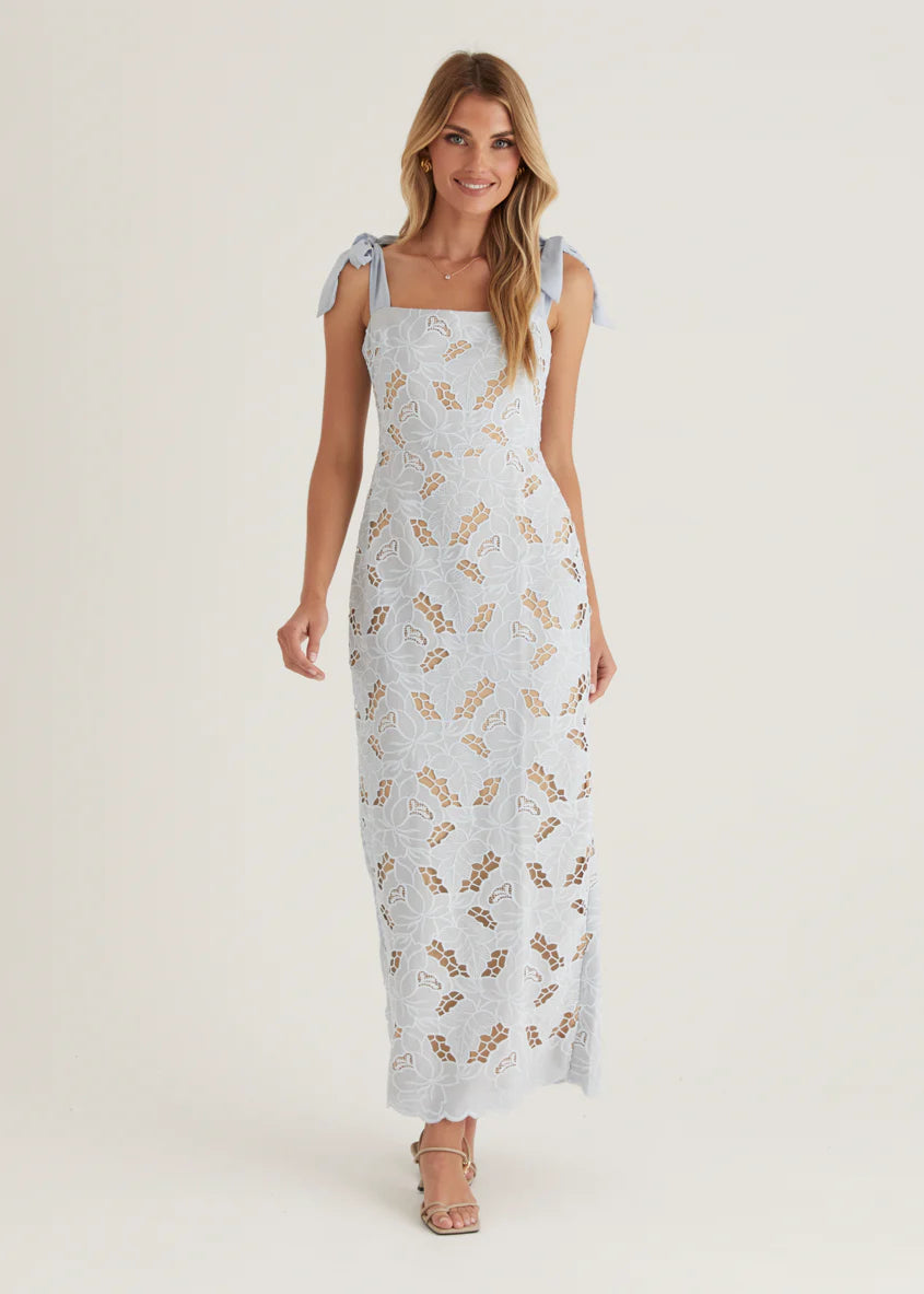 Serenity Embroidered Maxi Dress - Baby Blue