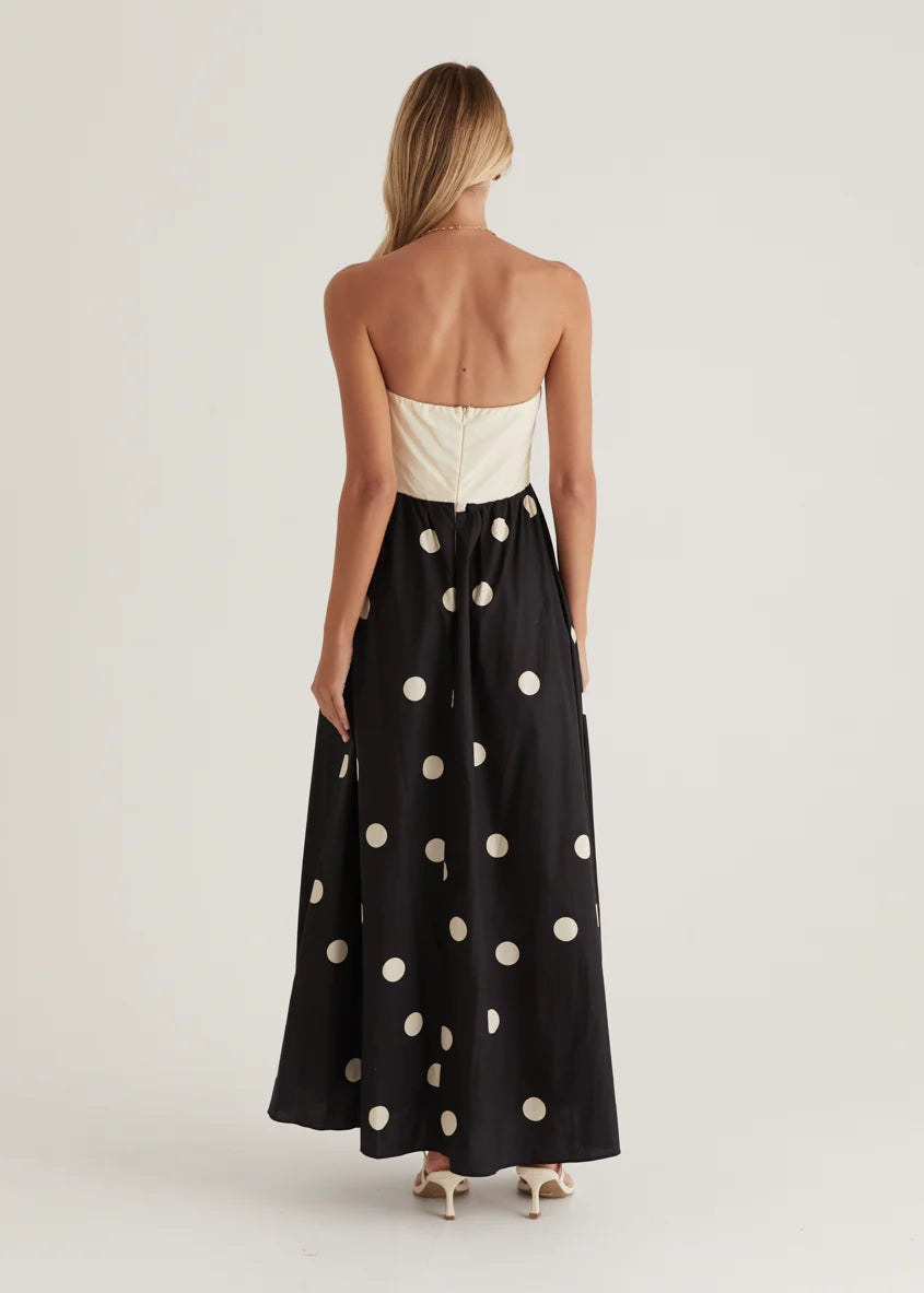 Nadya Strapless Maxi Dress - Cream Polka