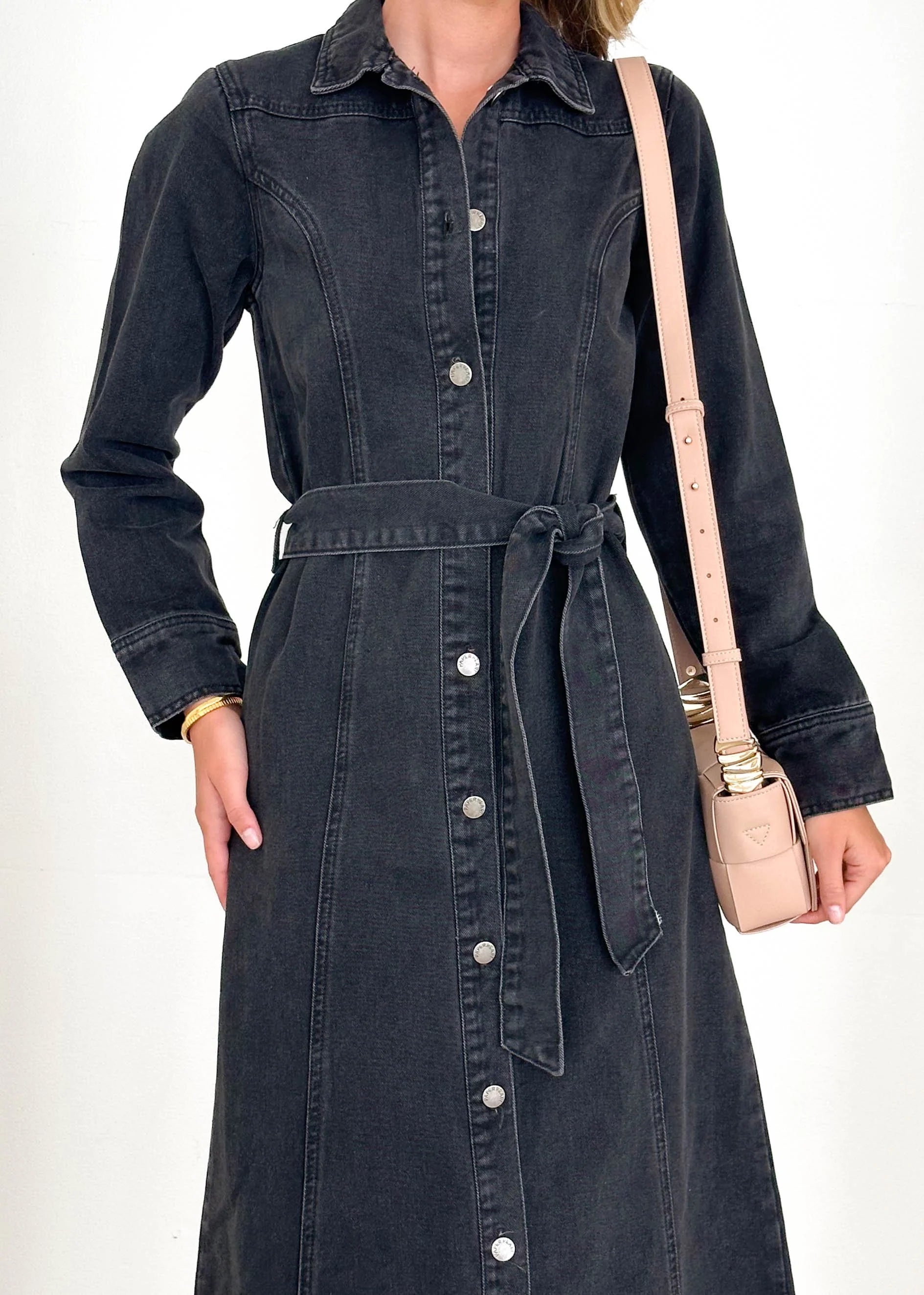 Aimee Denim Maxi Dress - Black