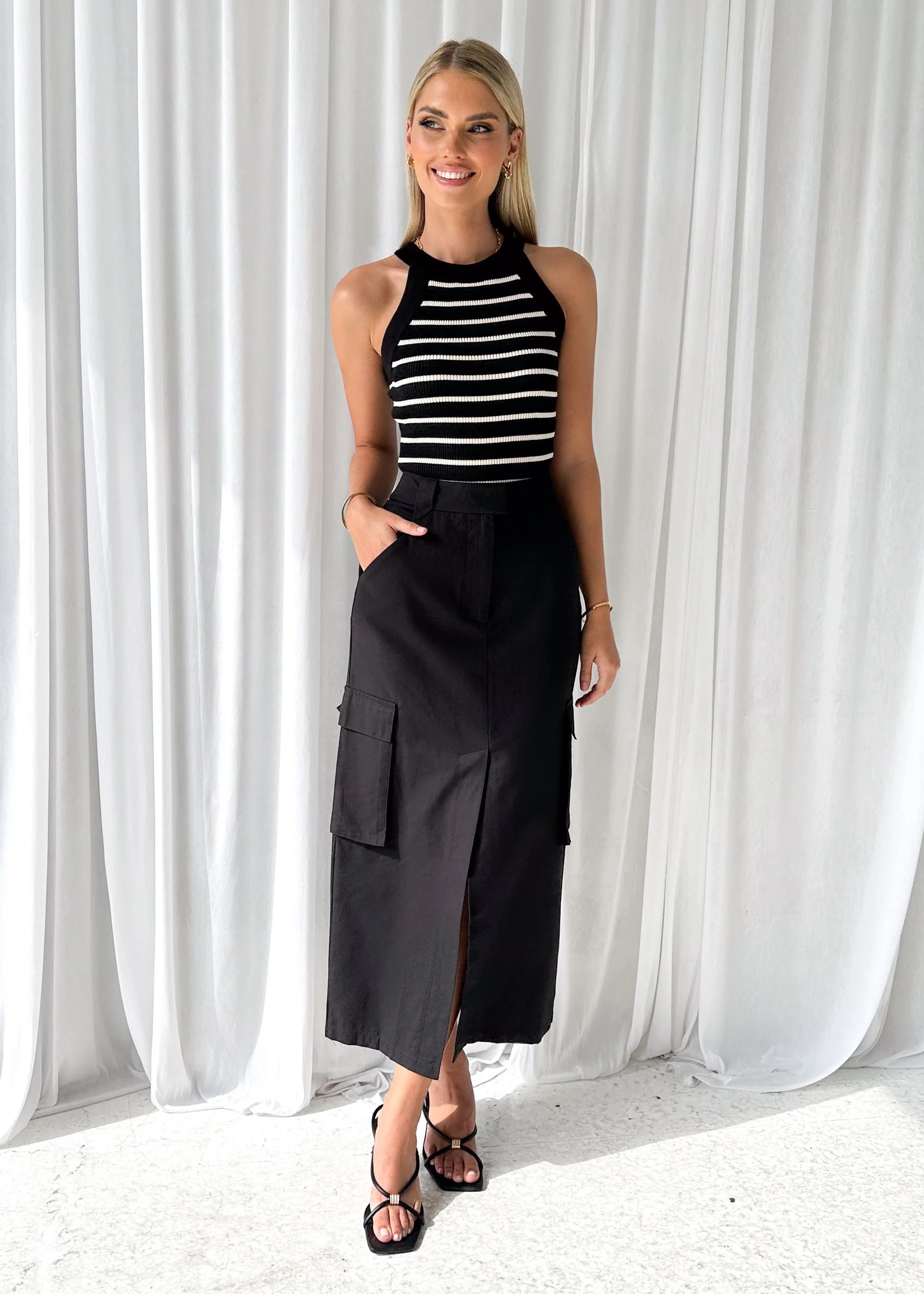 Tellroe Cargo Maxi Skirt - Black