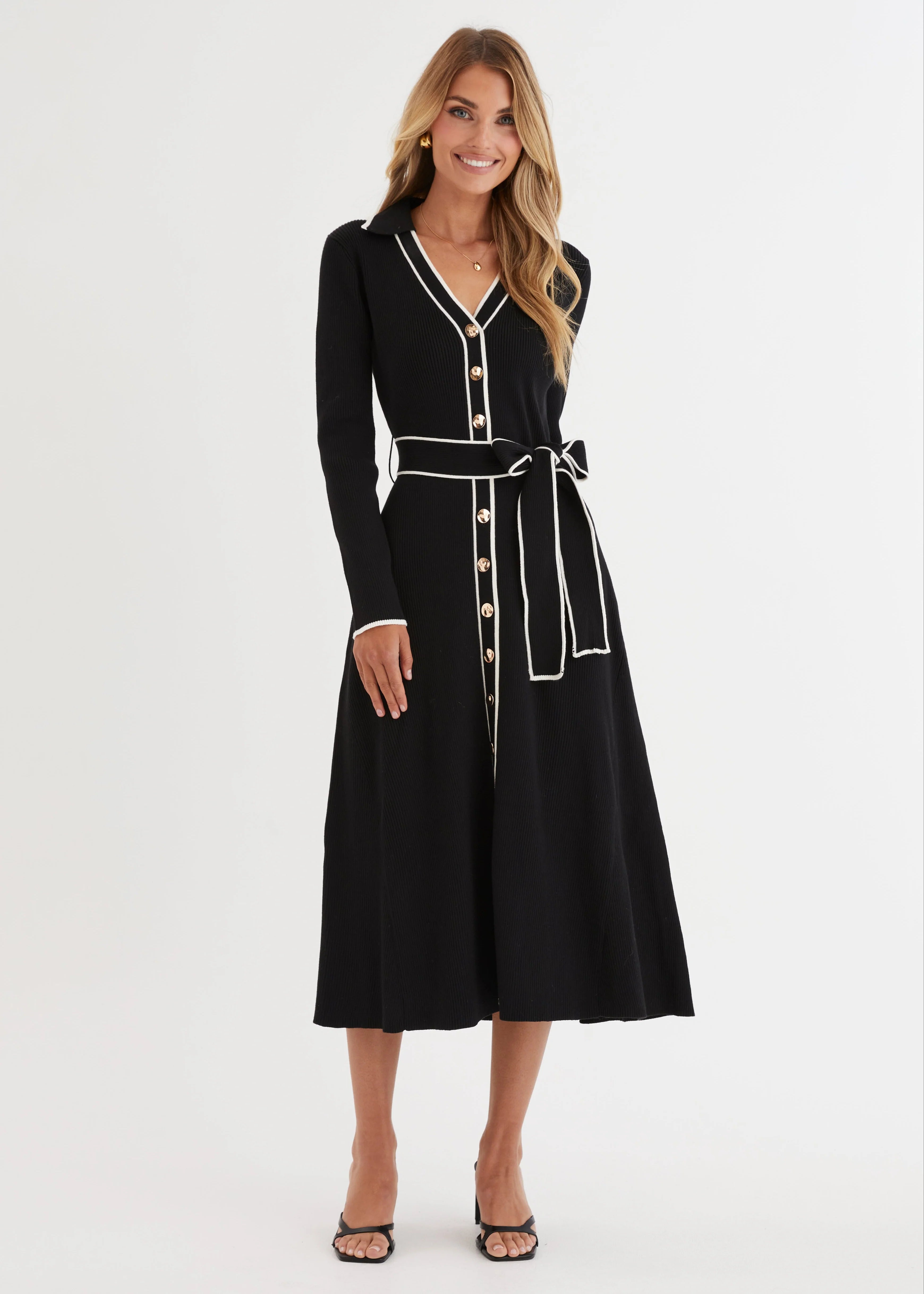 Stephanie Knit Midi Dress - Black