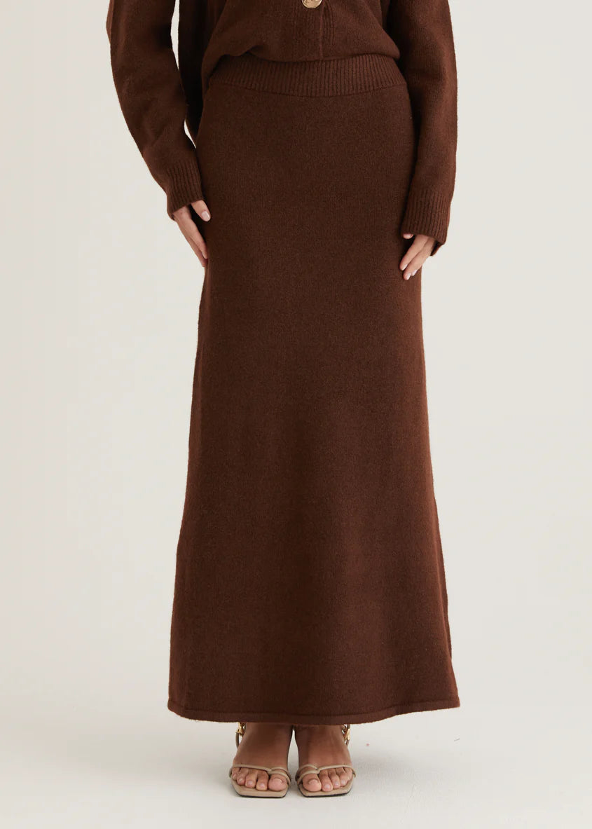 Stasia Knit Maxi Skirt - Brown