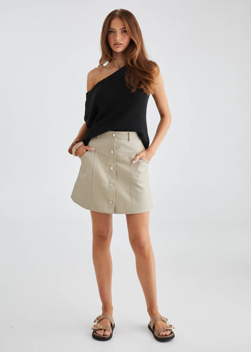 Bittersweet PU Skirt - Bone