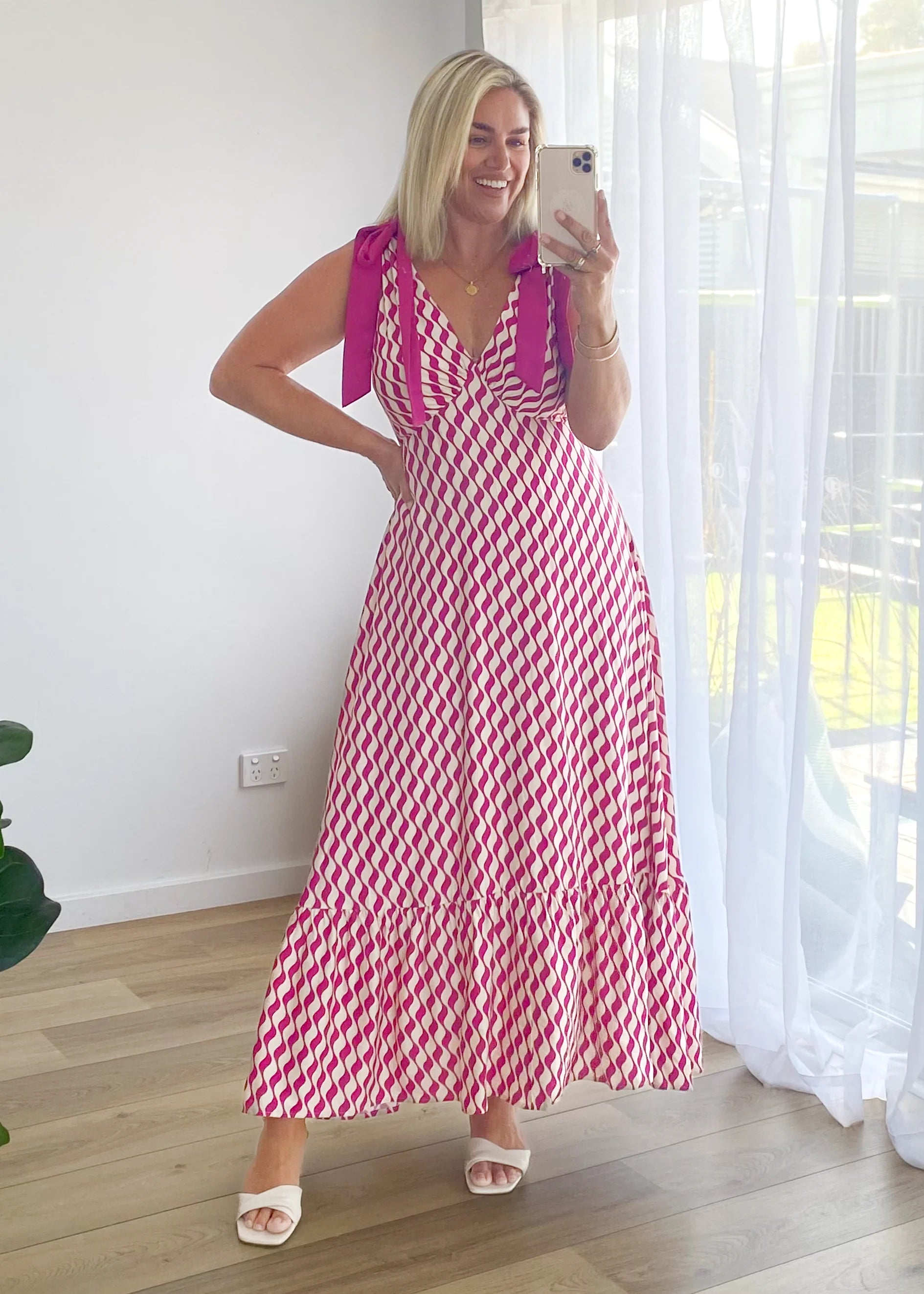 Havannah Tie Midi Dress - Magenta Wave