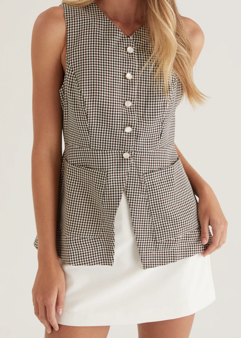 Zurich Vest Top - Brown Check