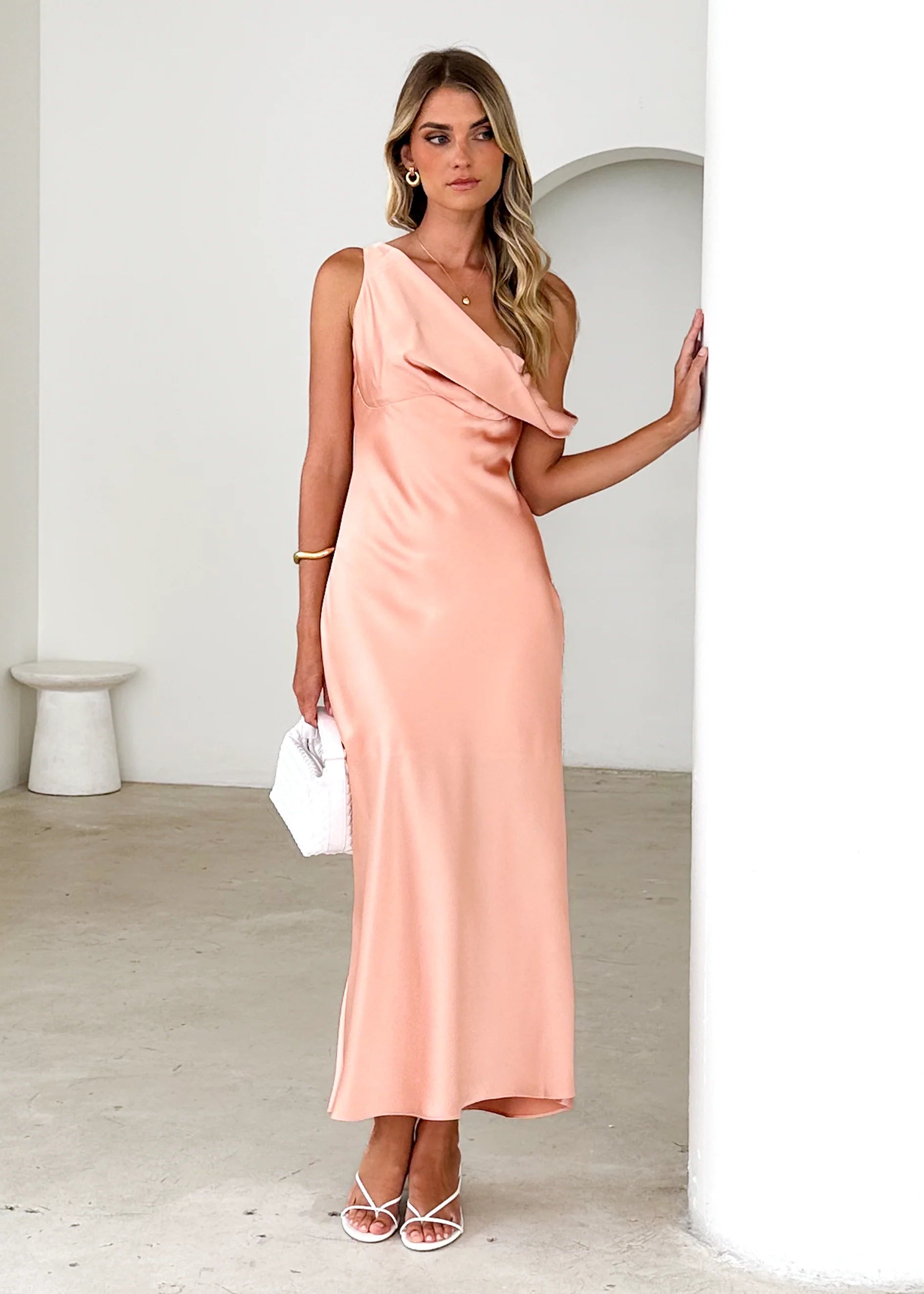 Draela One Shoulder Midi Dress - Peach