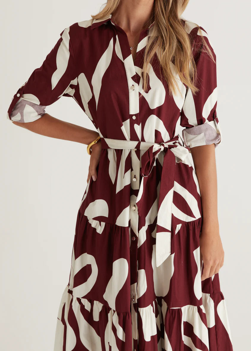 Maybelle Midi Dress - Burgundy Leaf
