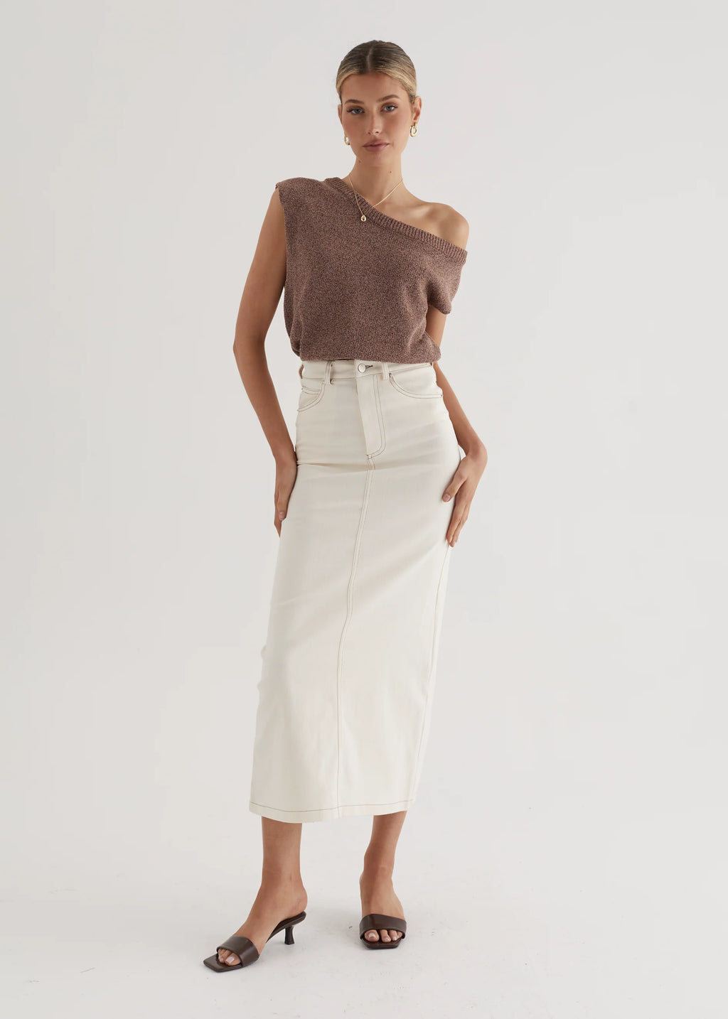 Kaylyn Denim Maxi Skirt - Off White
