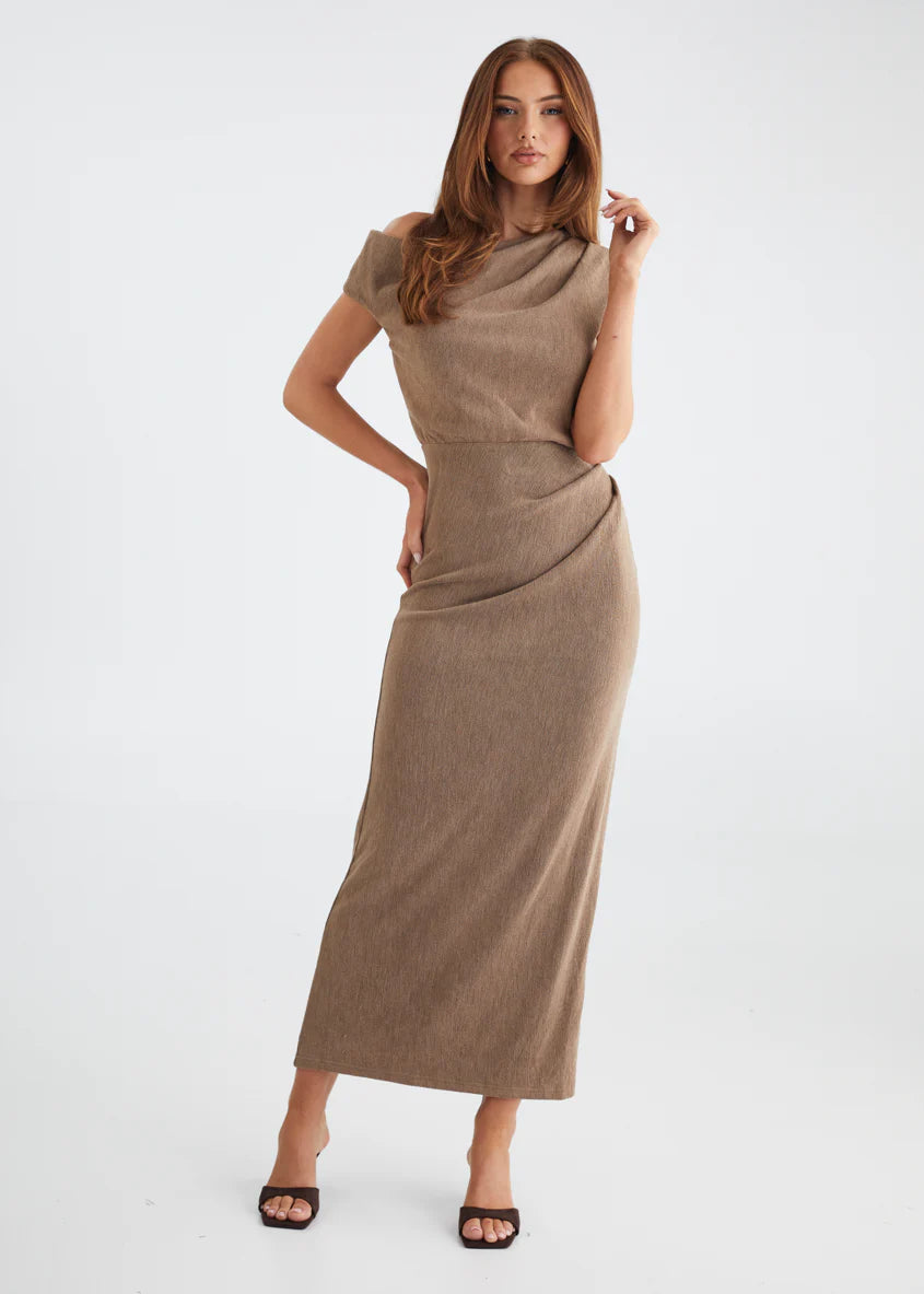 Tarni One Shoulder Maxi Dress - Chocolate